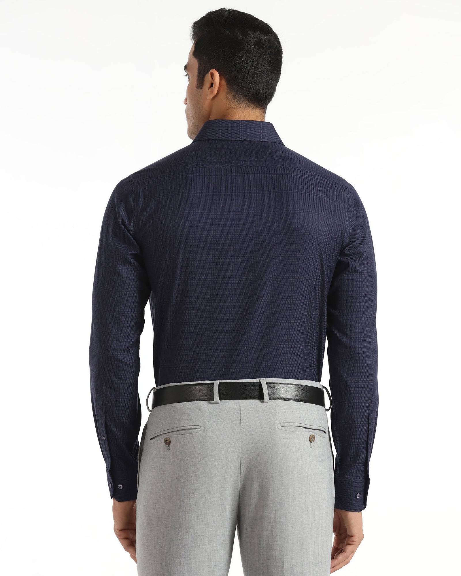 Non Iron Formal Navy Check Shirt - Wolf - Image 2