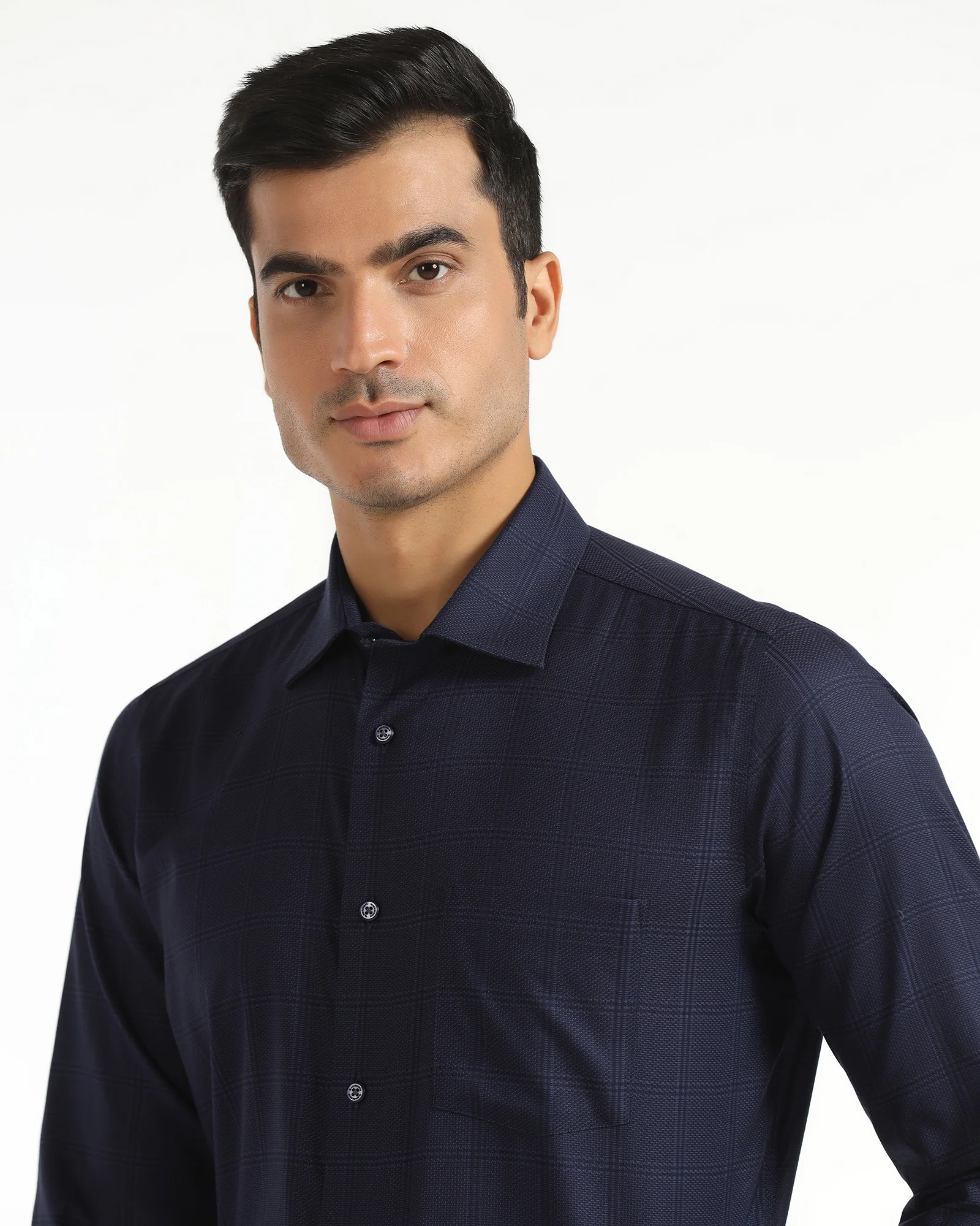 Non Iron Formal Navy Check Shirt - Wolf - Image 4
