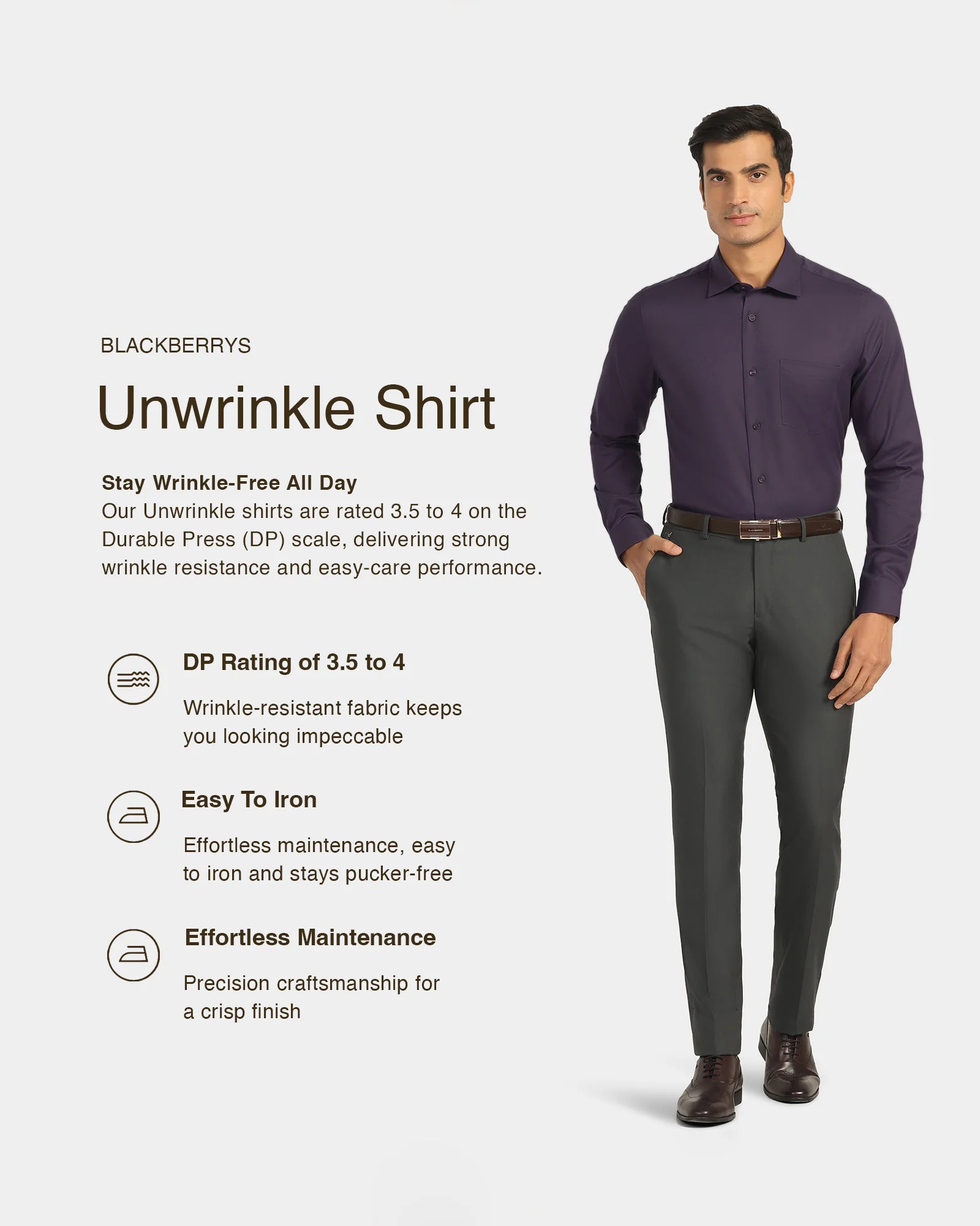 Non Iron Formal Purple Solid Shirt - P31 - Image 3