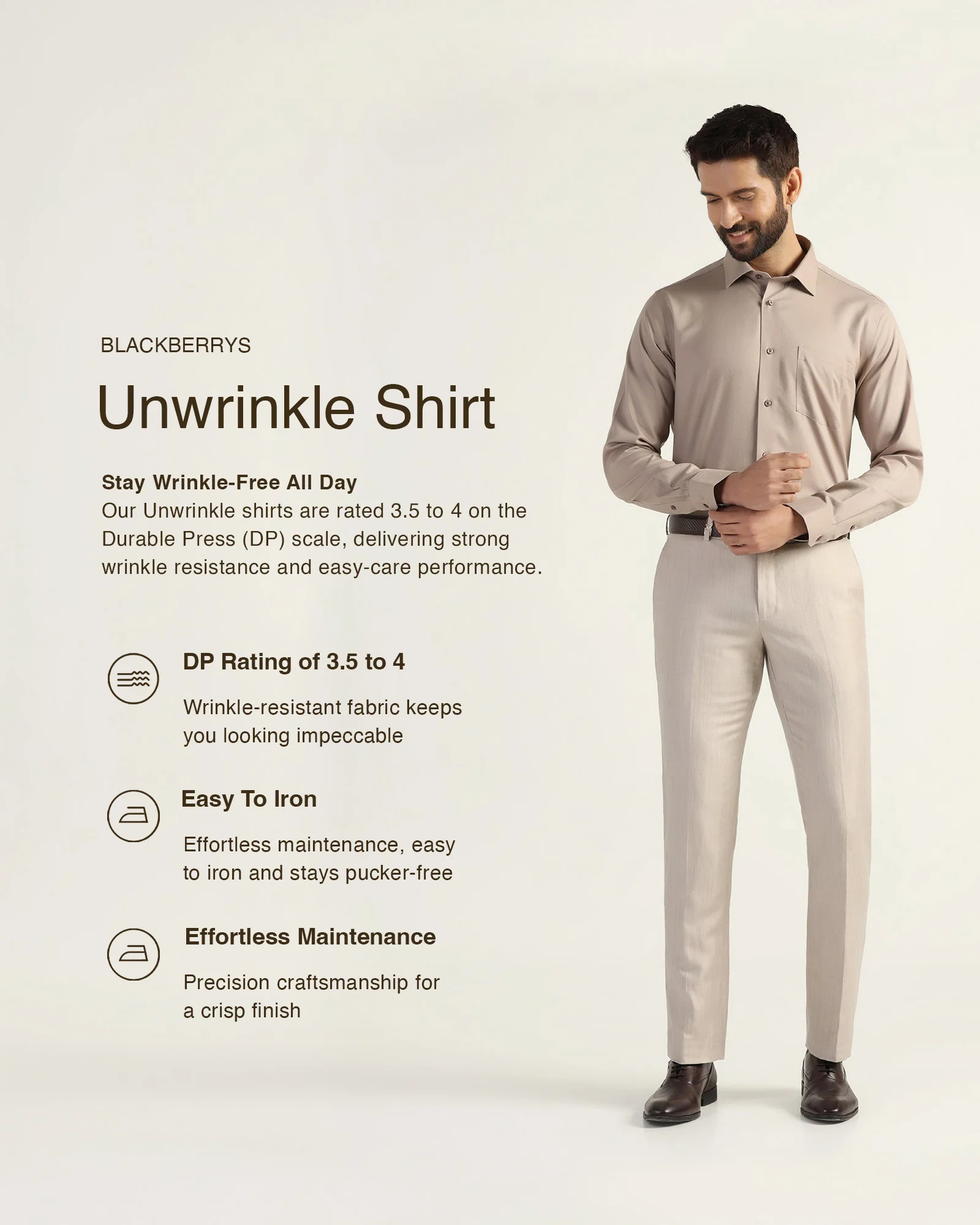 Non Iron Formal Tan Textured Shirt - E31 - Image 3