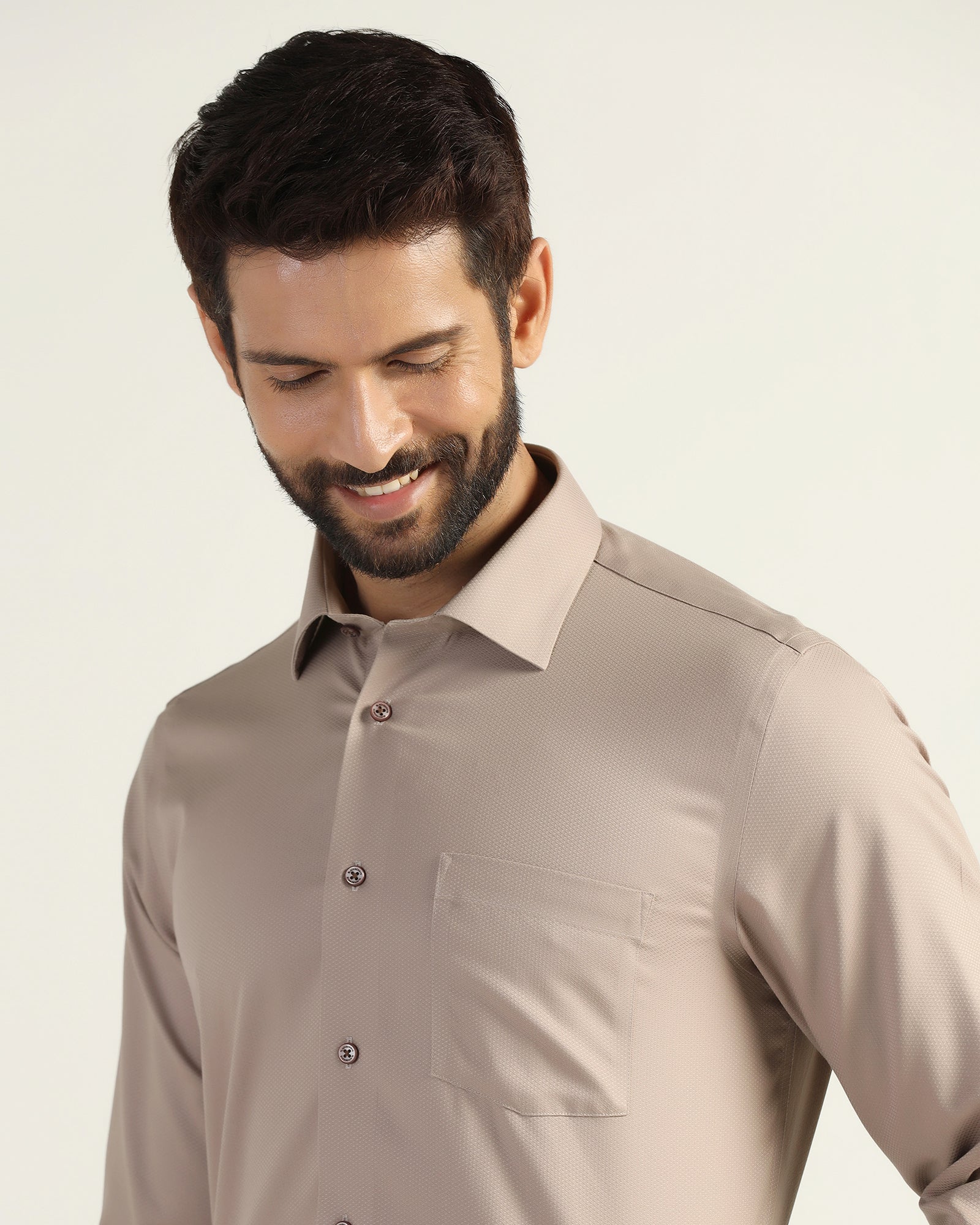 Non Iron Formal Tan Textured Shirt - E31 - Image 4