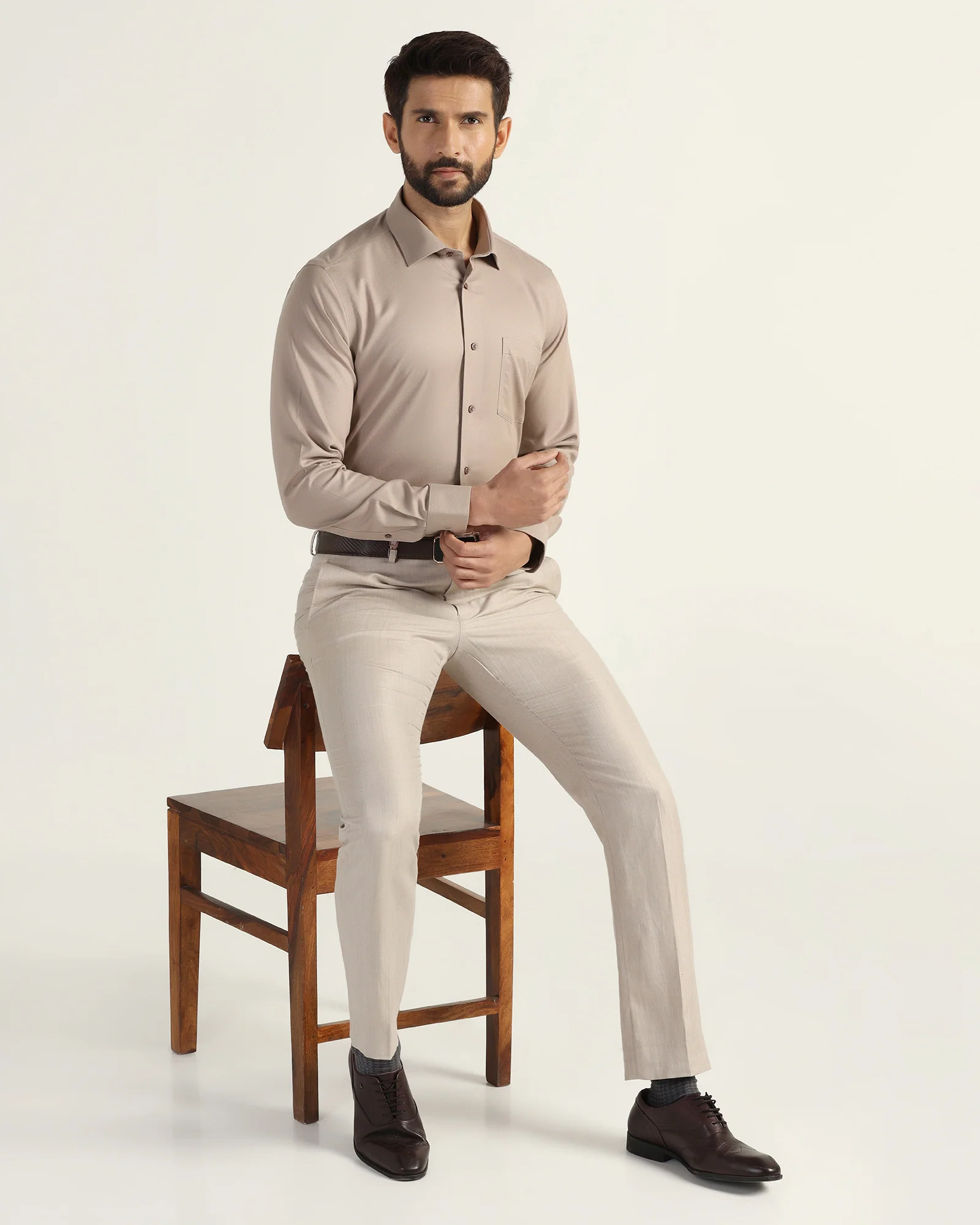 Non Iron Formal Tan Textured Shirt - E31 - Image 7
