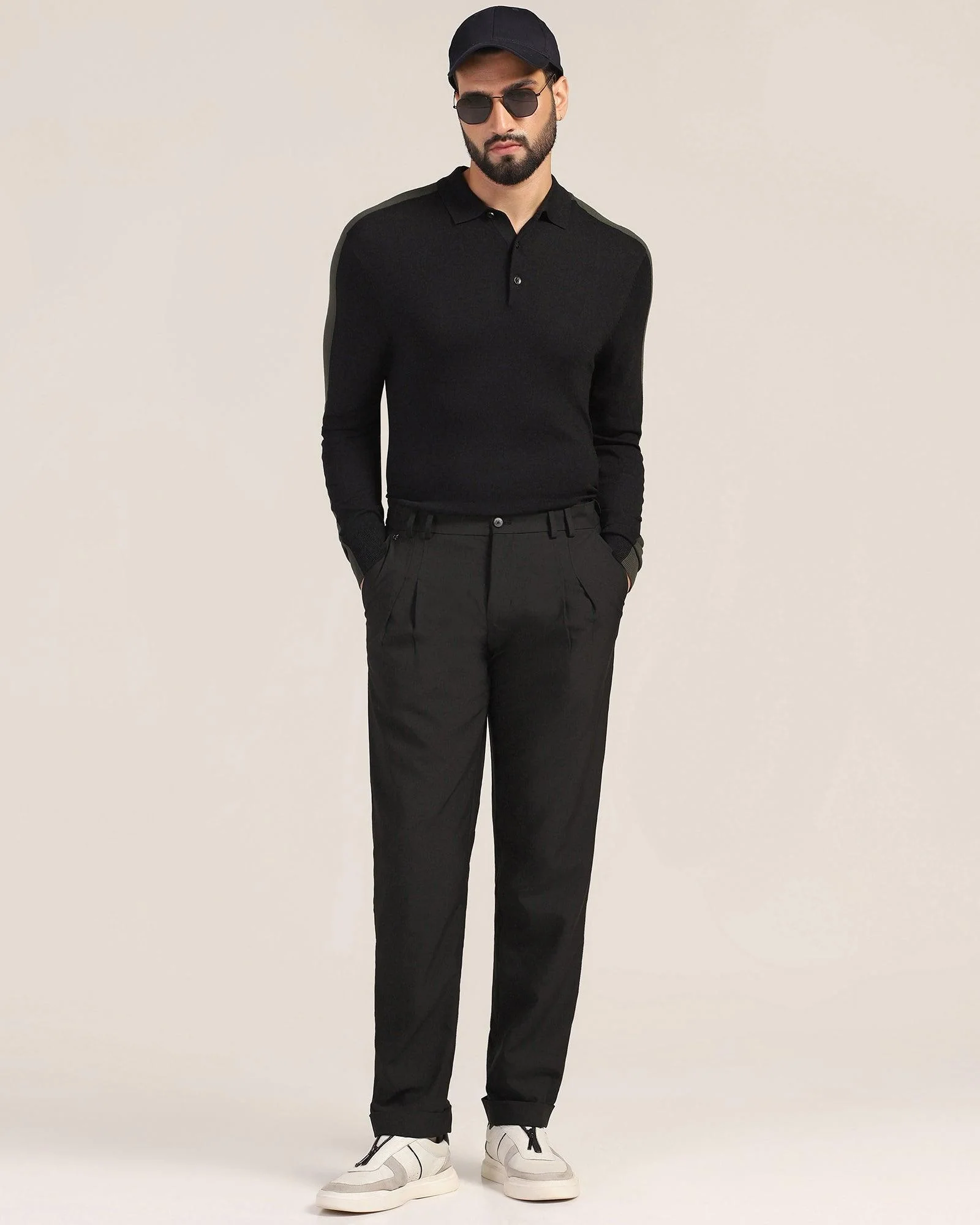 Sneaker Fit Black Solid Pant - Black - Image 7