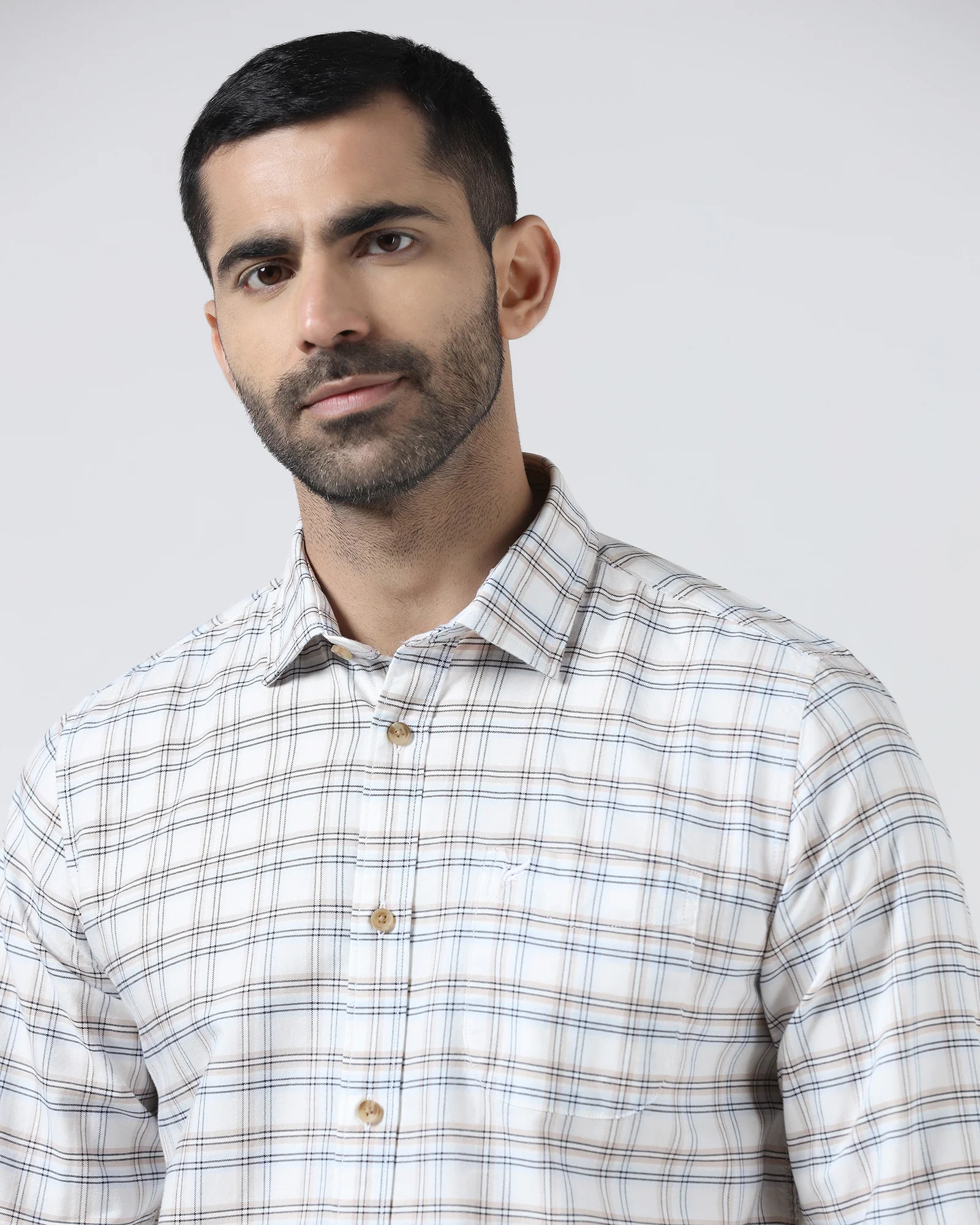 Off White Check Shirt - Valento - Image 4