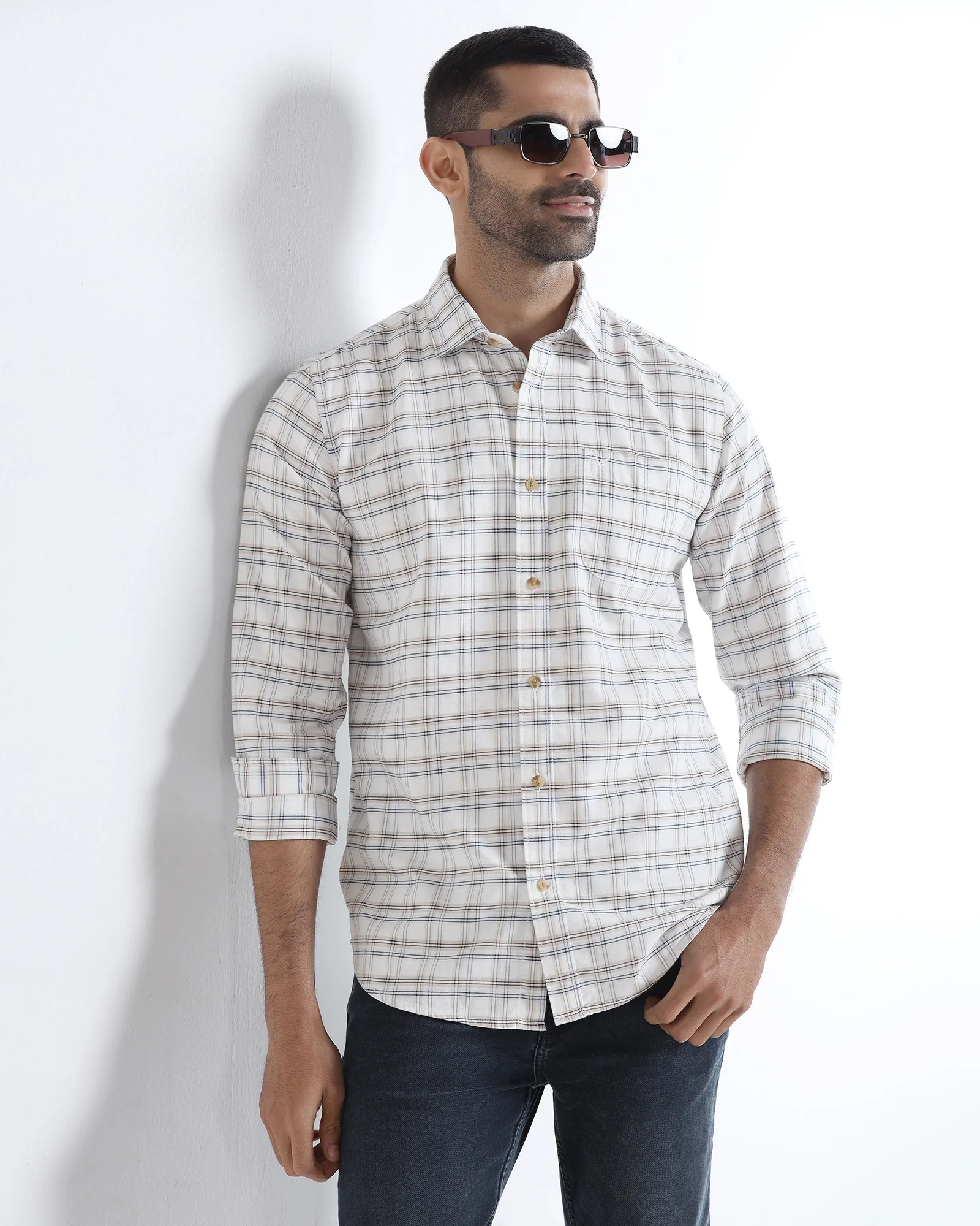Off White Check Shirt - Valento - Image 7