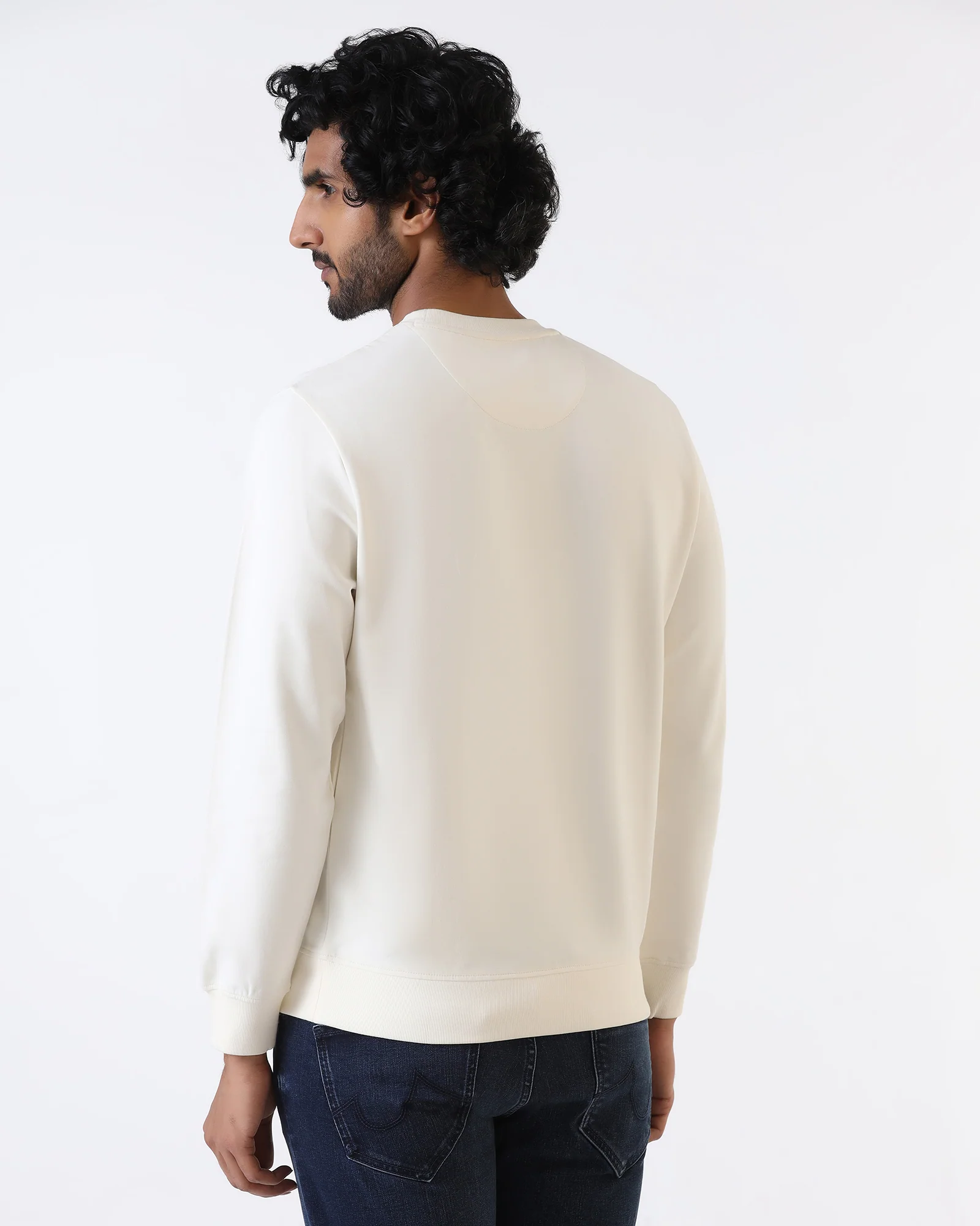 Off White Crew Neck Solid Sweatshirt - Bling - Image 2