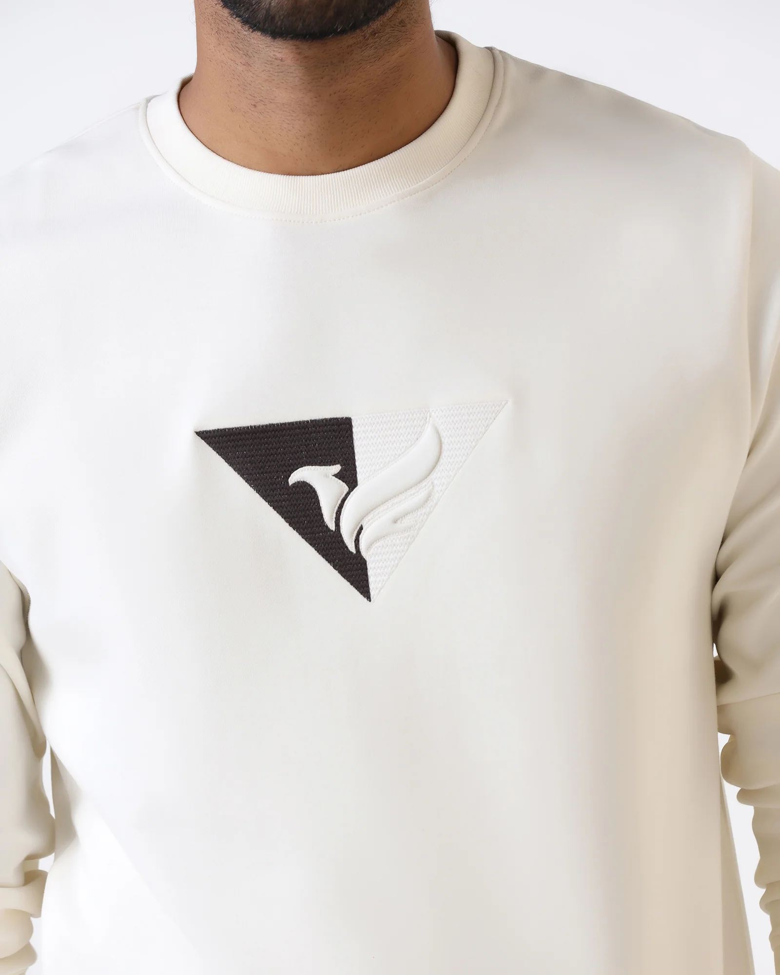 Off White Crew Neck Solid Sweatshirt - Bling - Image 5