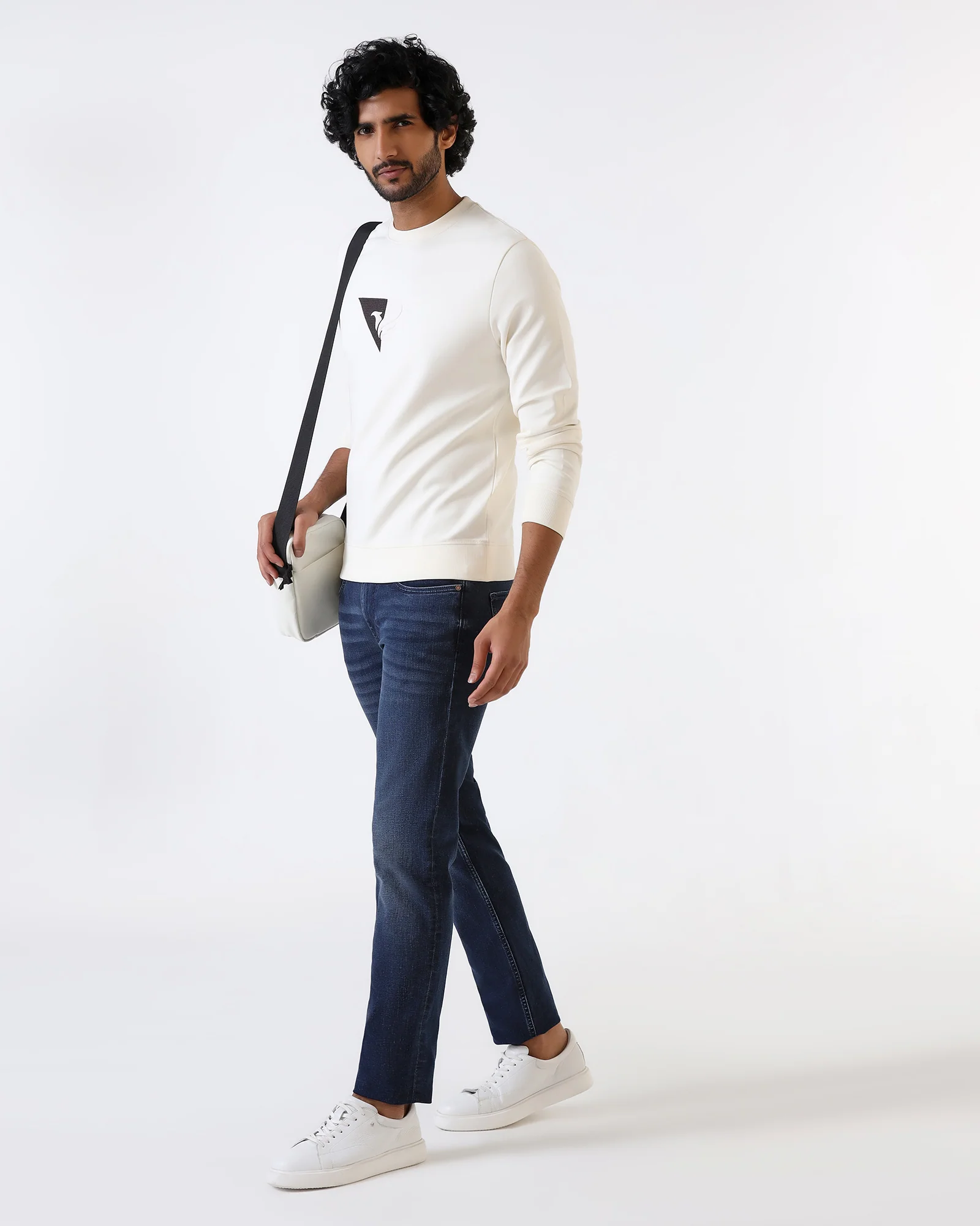 Off White Crew Neck Solid Sweatshirt - Bling - Image 6