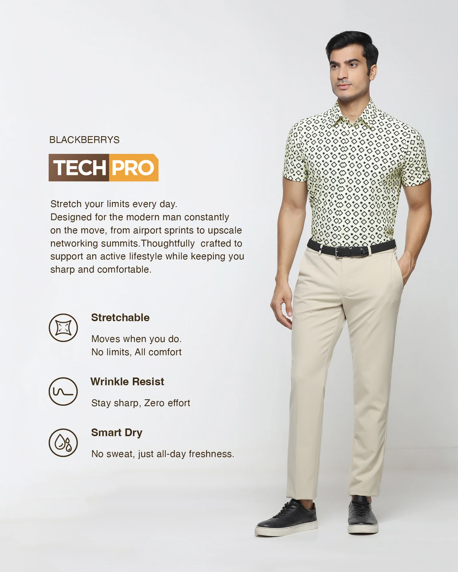 Off White Half Sleeve TechPro Printed Shirt - Ronnel - Image 3
