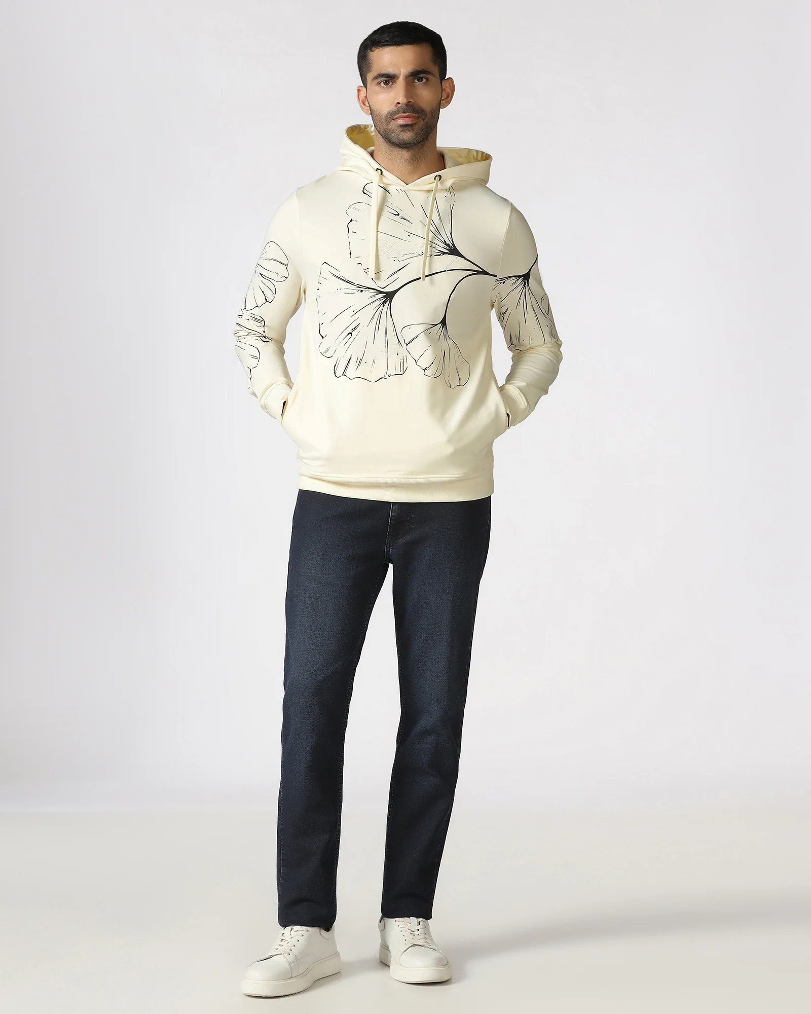Off White Hoodie Solid Sweatshirt - Gecko - Image 3
