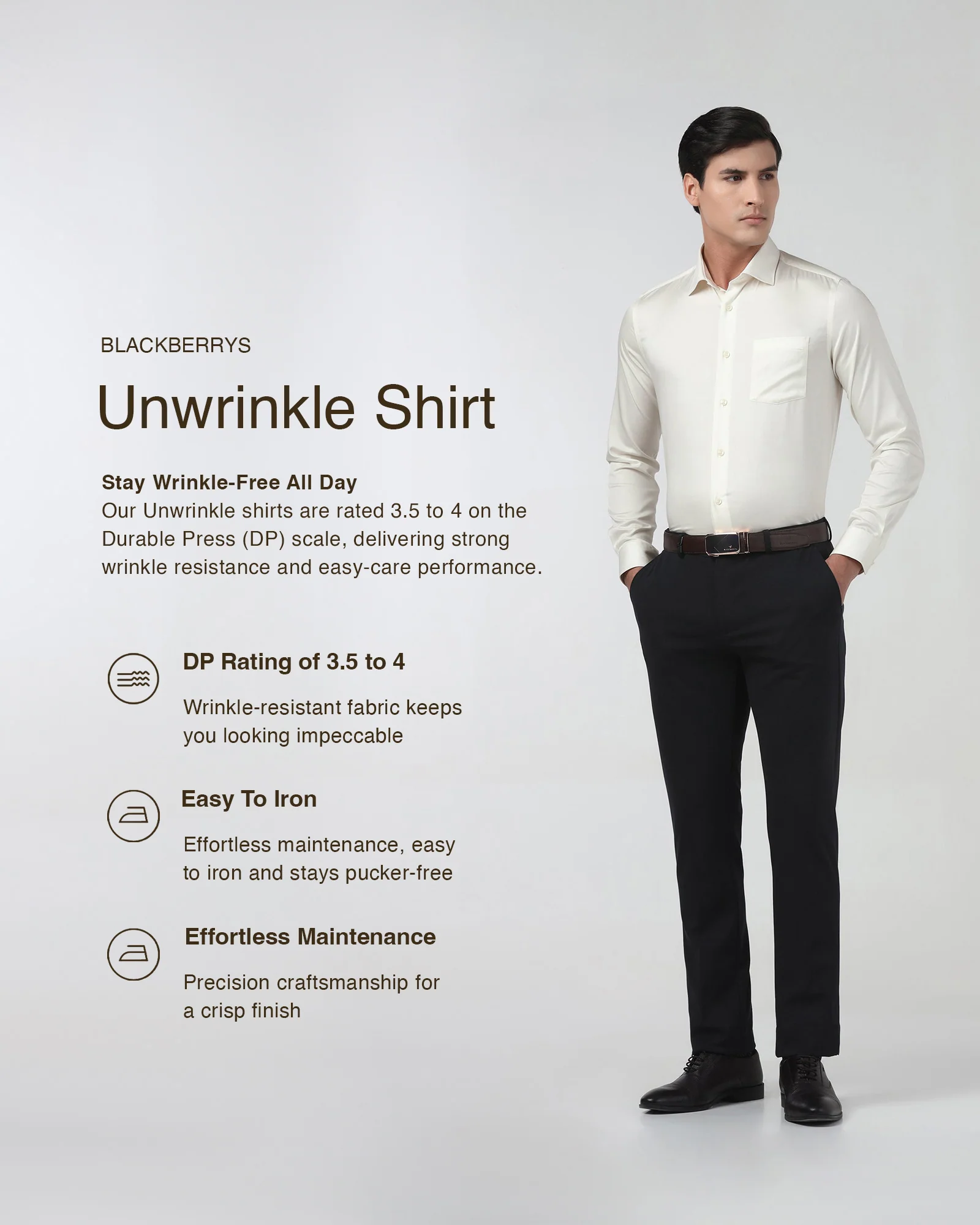 Off White Unwrinkle Solid Shirt - Sylvia - Image 3