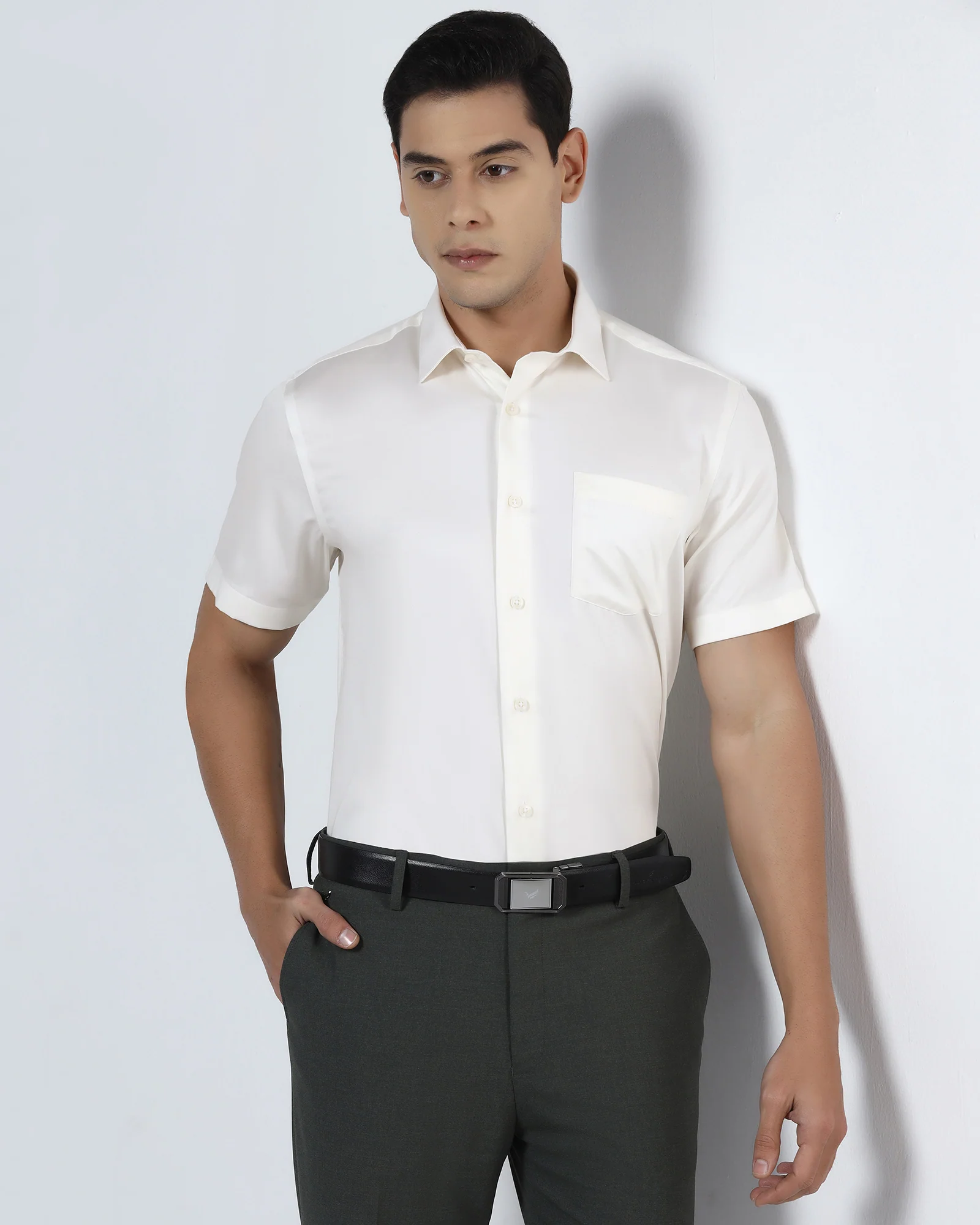 Off White Half Sleeve Non Iron Solid Shirt - Sylvia - Image 8