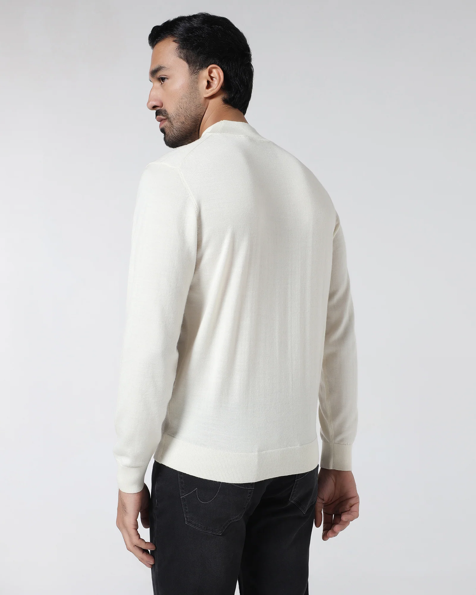 Off White Solid Sweater - Jester - Image 2
