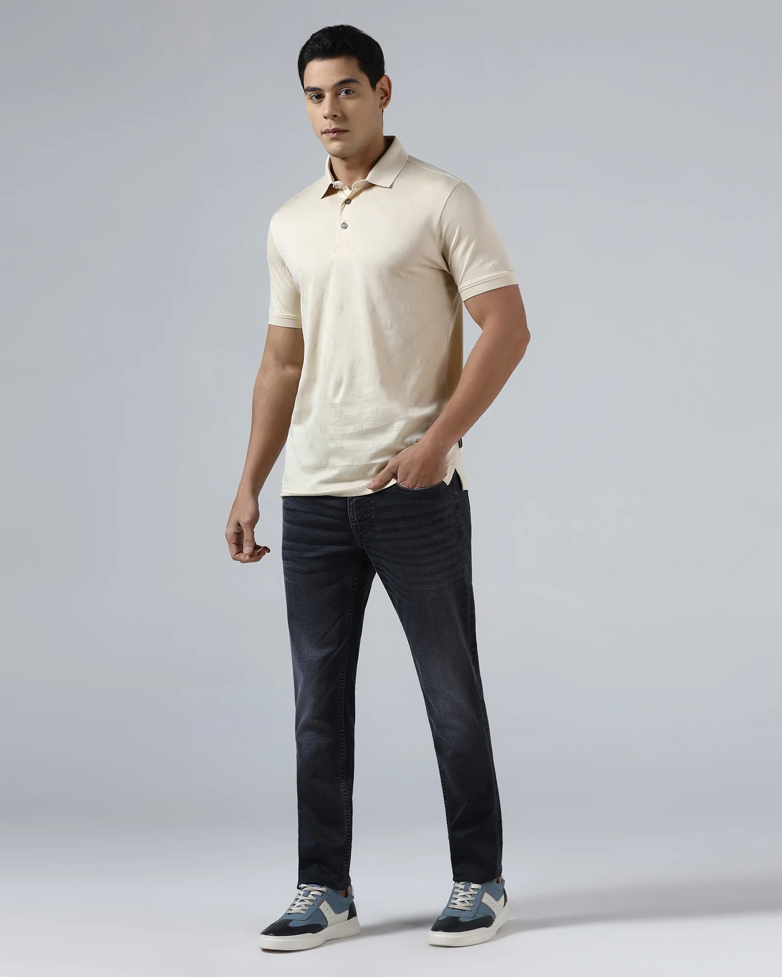 Off White Textured Polo - Full - Image 3