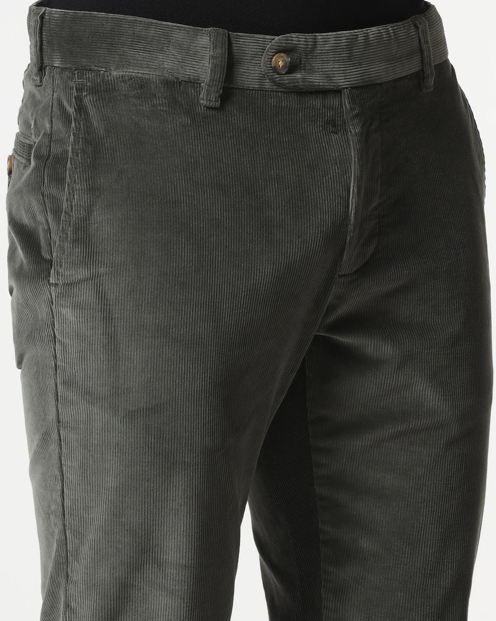 Olive Corduroy Solid Khakis - Gerone - Image 4