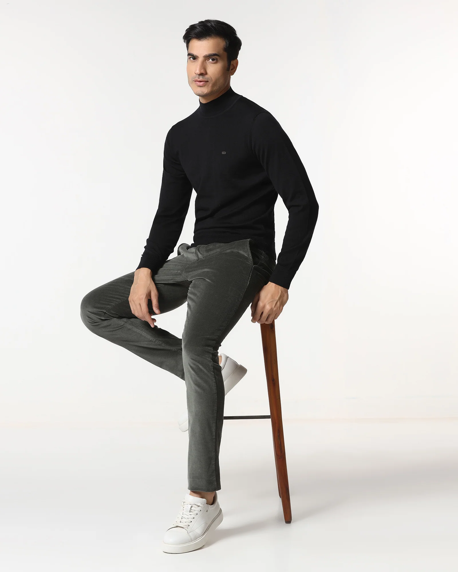 Olive Corduroy Solid Khakis - Gerone - Image 7