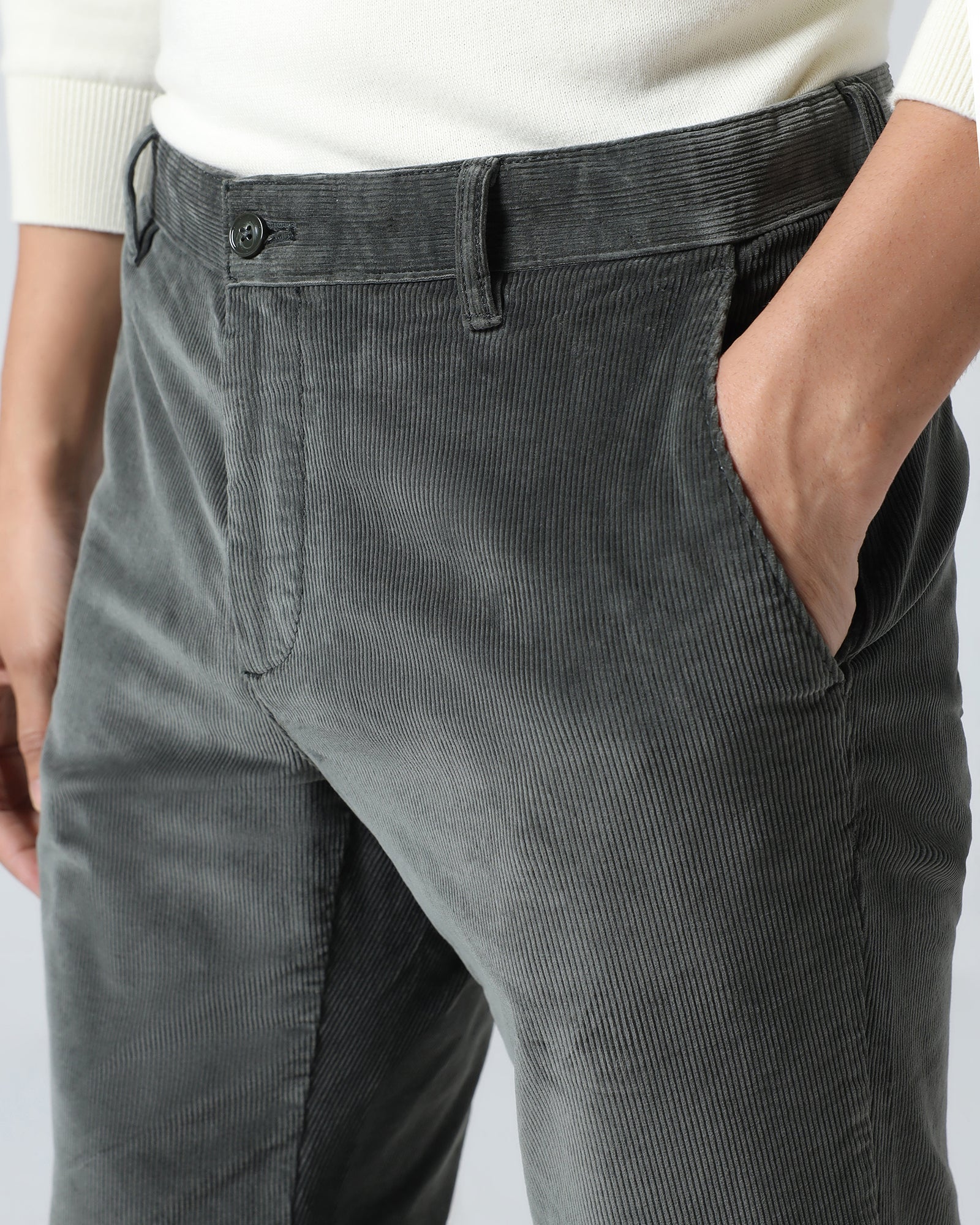 Olive Corduroy Solid Khakis - Magne - Image 4