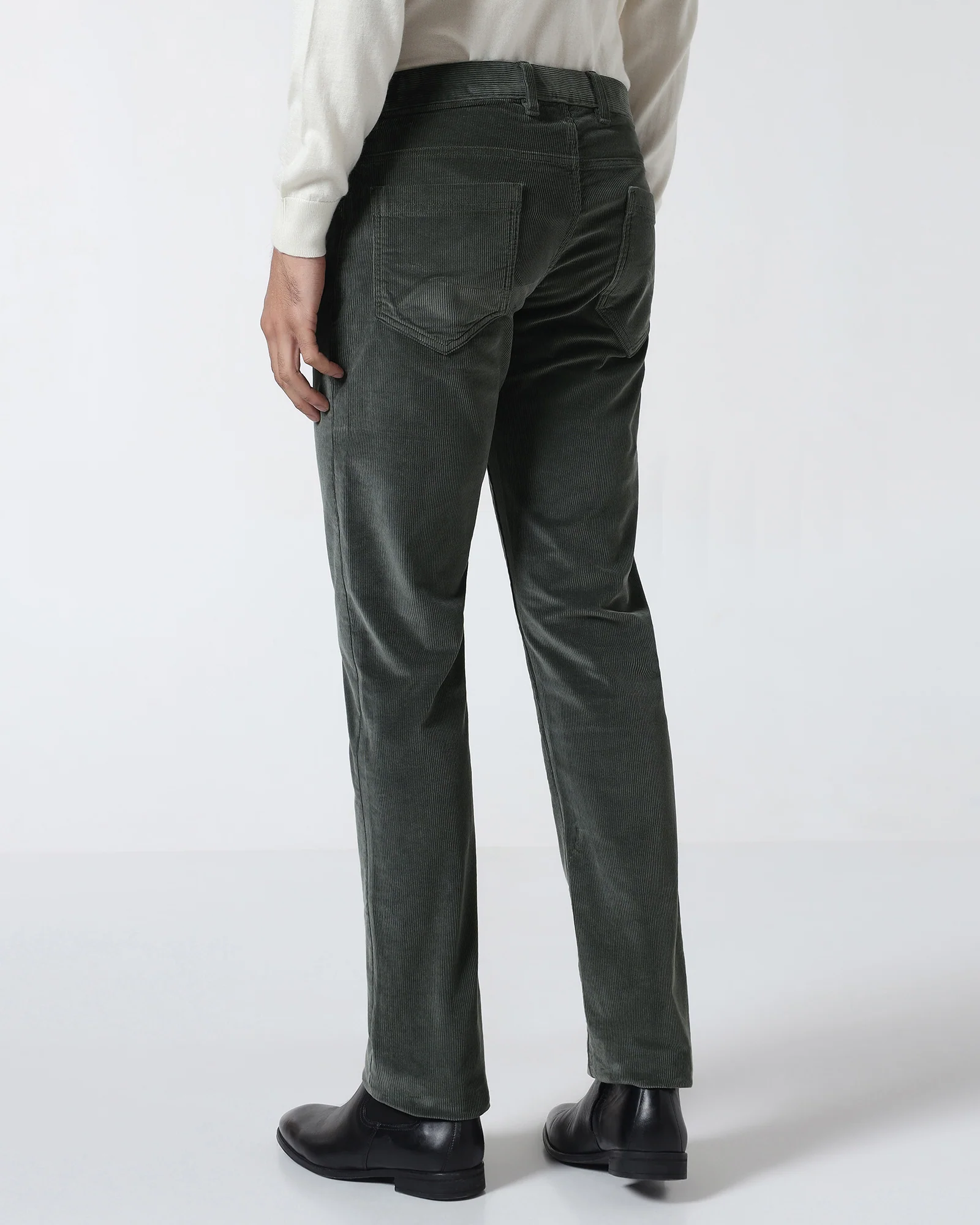 Olive Corduroy Solid Khakis - Magne - Image 2