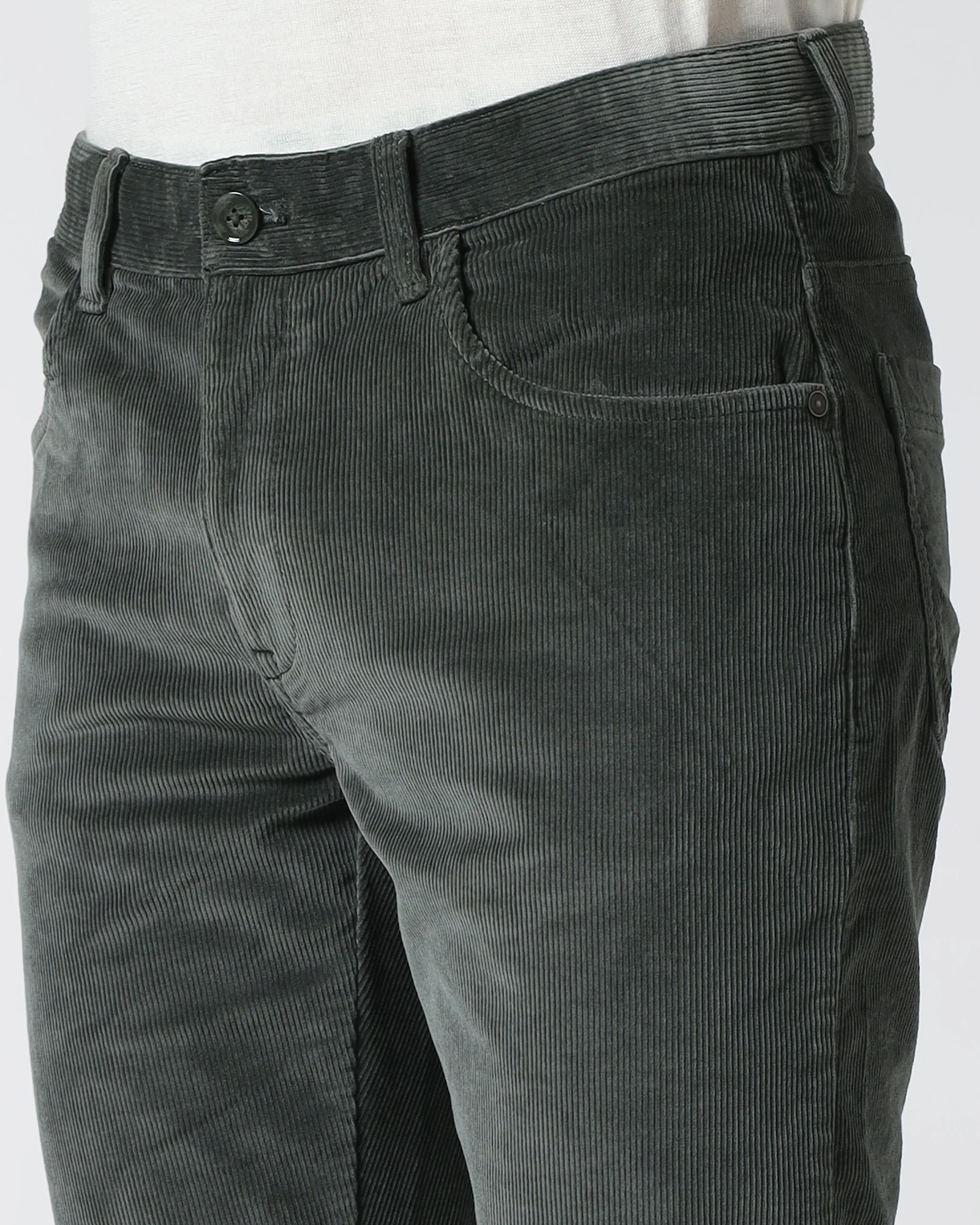 Olive Corduroy Solid Khakis - Magne - Image 4
