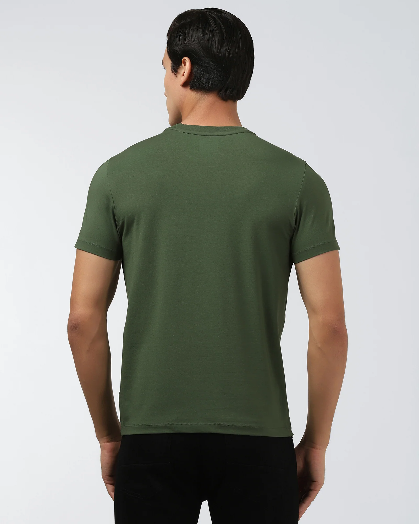 Olive Green Crew Neck Printed T-Shirt - Posi - Image 2