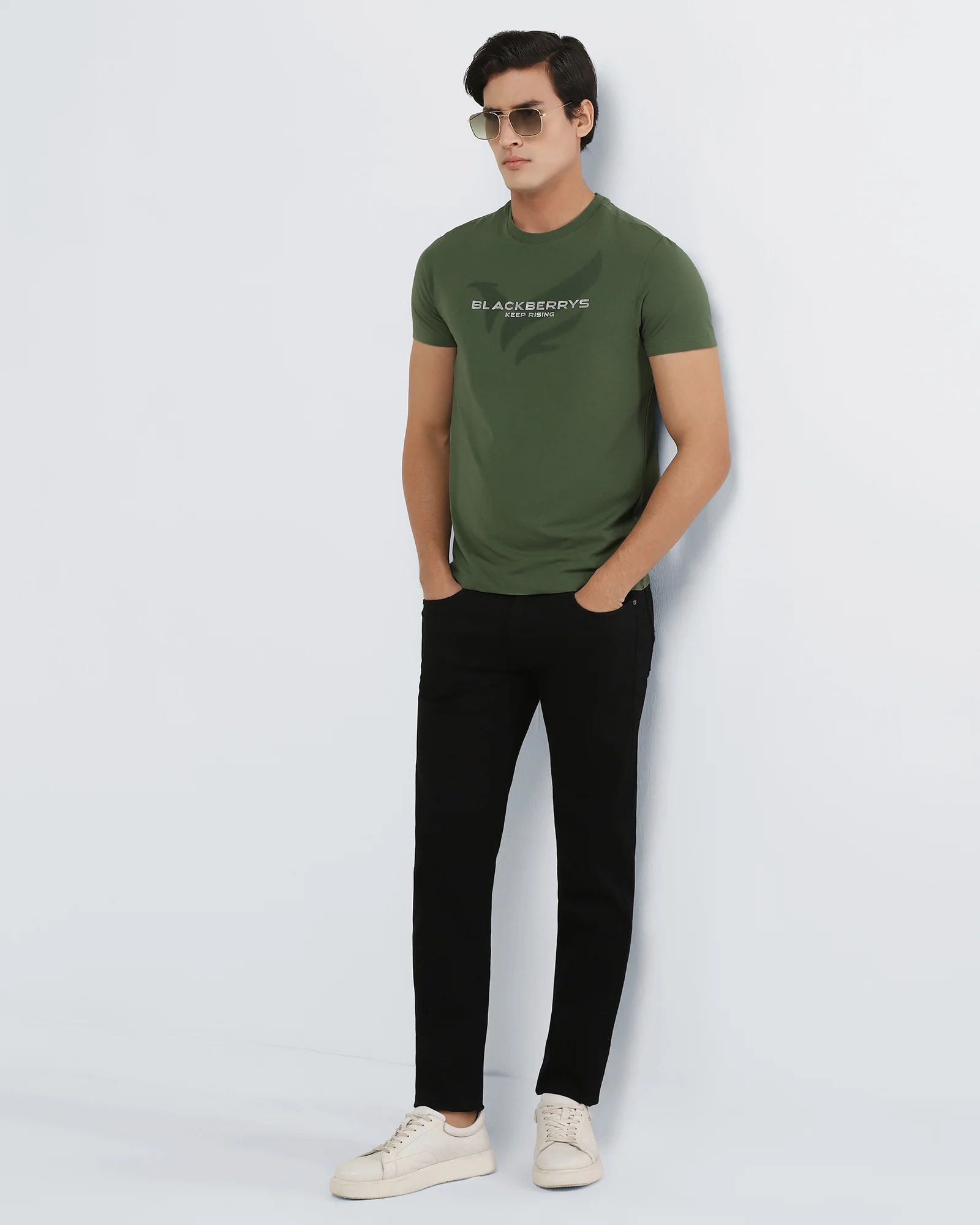 Olive Green Crew Neck Printed T-Shirt - Posi - Image 7