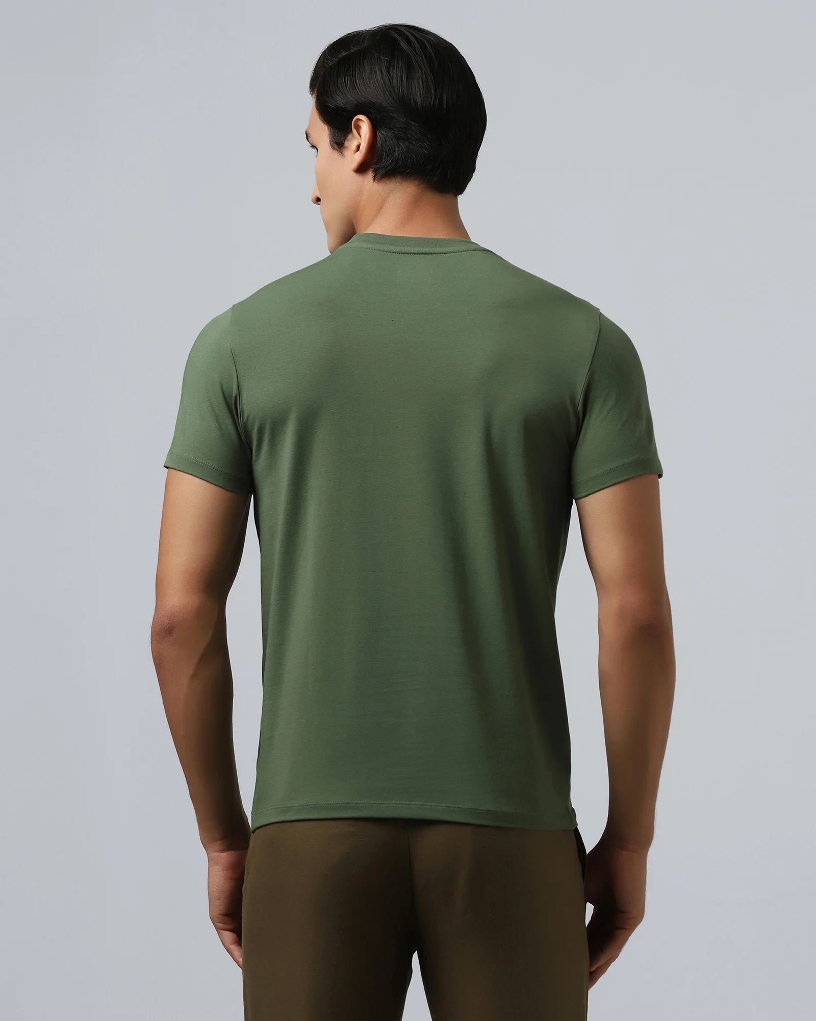 Olive Green Crew Neck Solid T-Shirt - Rising - Image 2