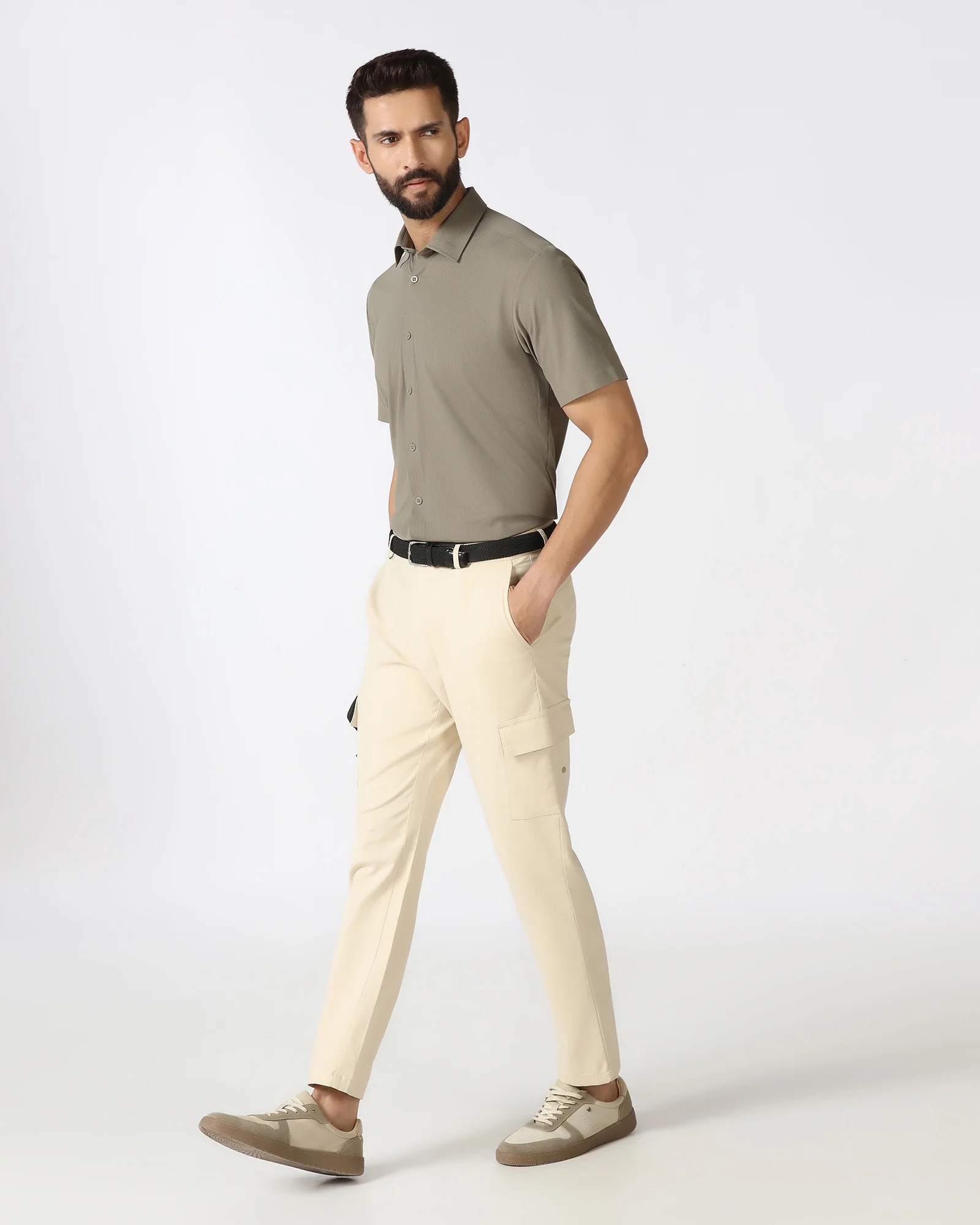 Olive Half Sleeve TechPro Textured Shirt - Hurton - Image 7