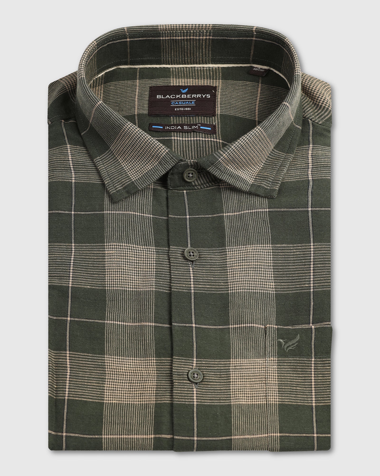 Olive Linen Check Shirt - Merik - Image 5