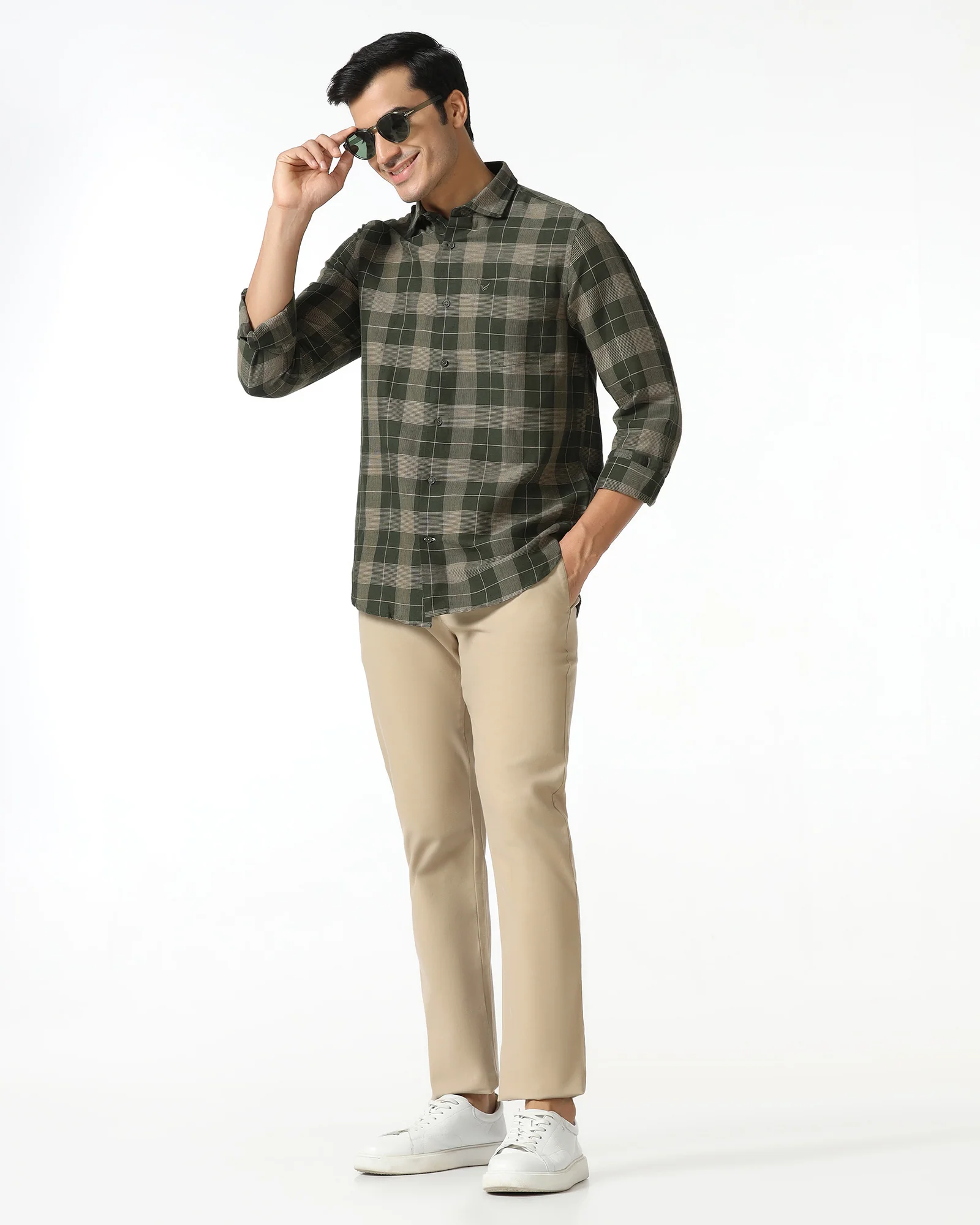 Olive Linen Check Shirt - Merik - Image 7