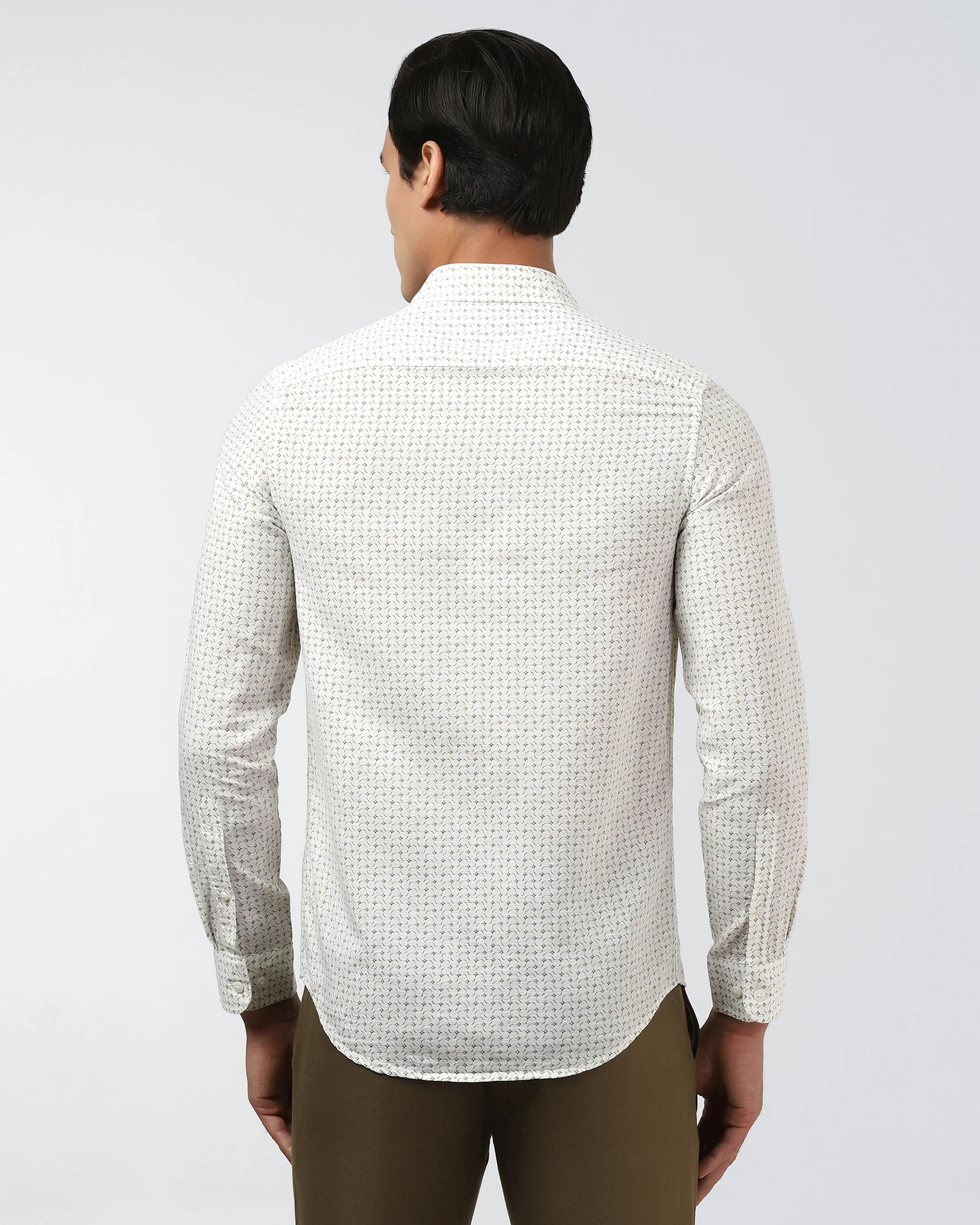 Olive Linen Printed Shirt - Silvano - Image 2