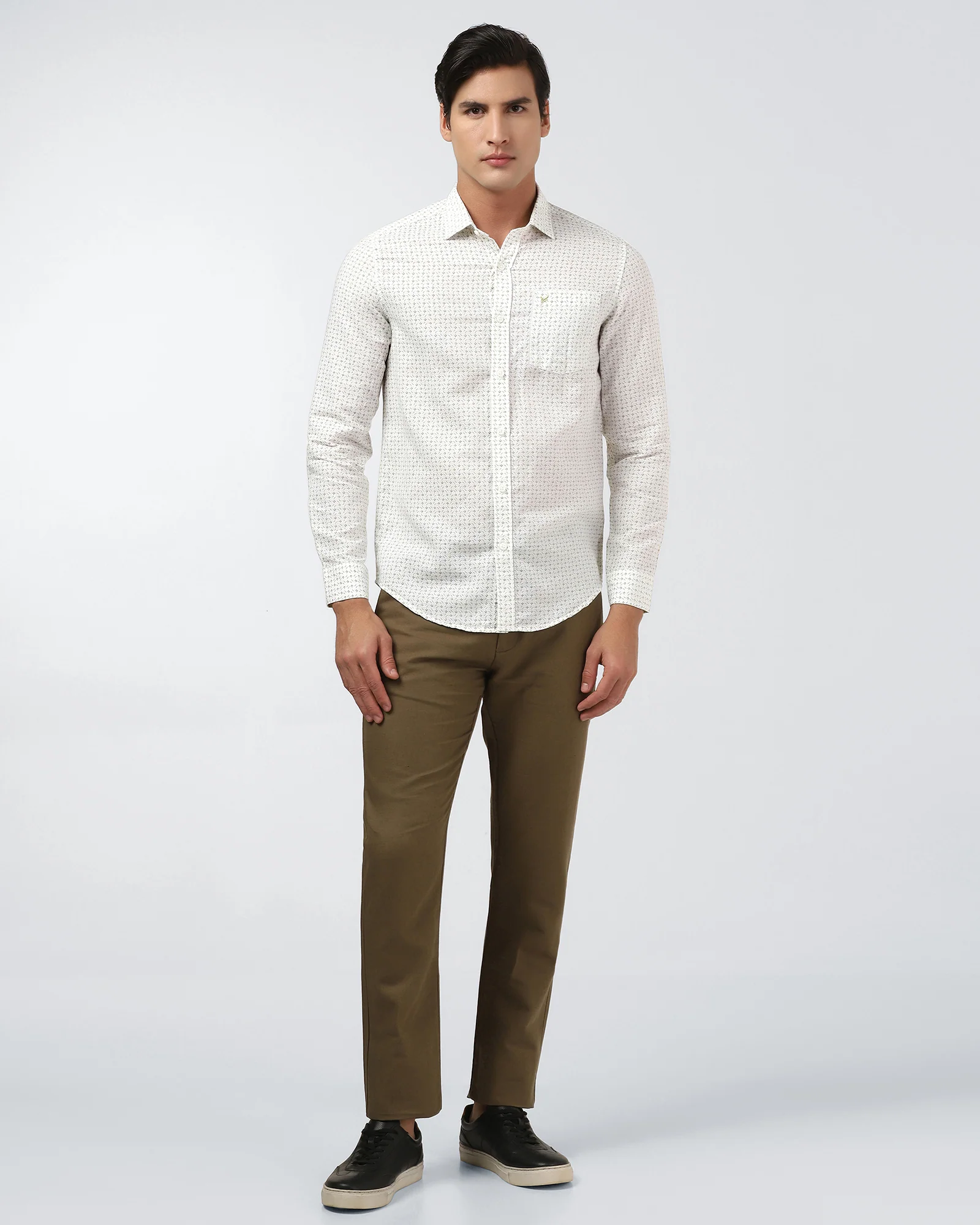 Olive Linen Printed Shirt - Silvano - Image 3