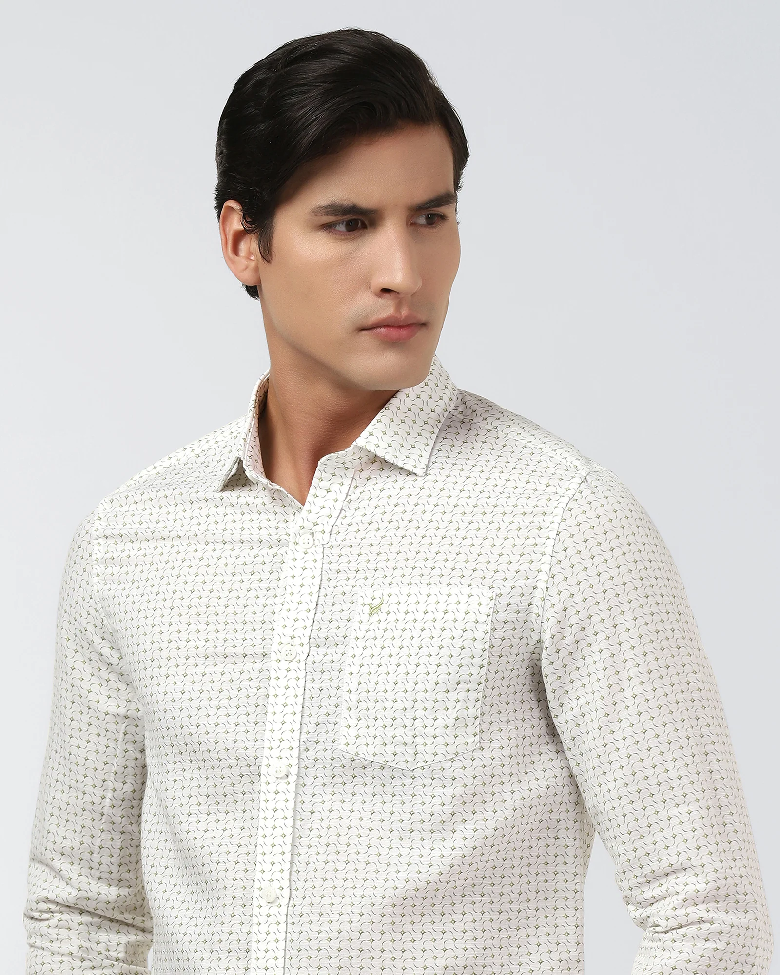Olive Linen Printed Shirt - Silvano - Image 4