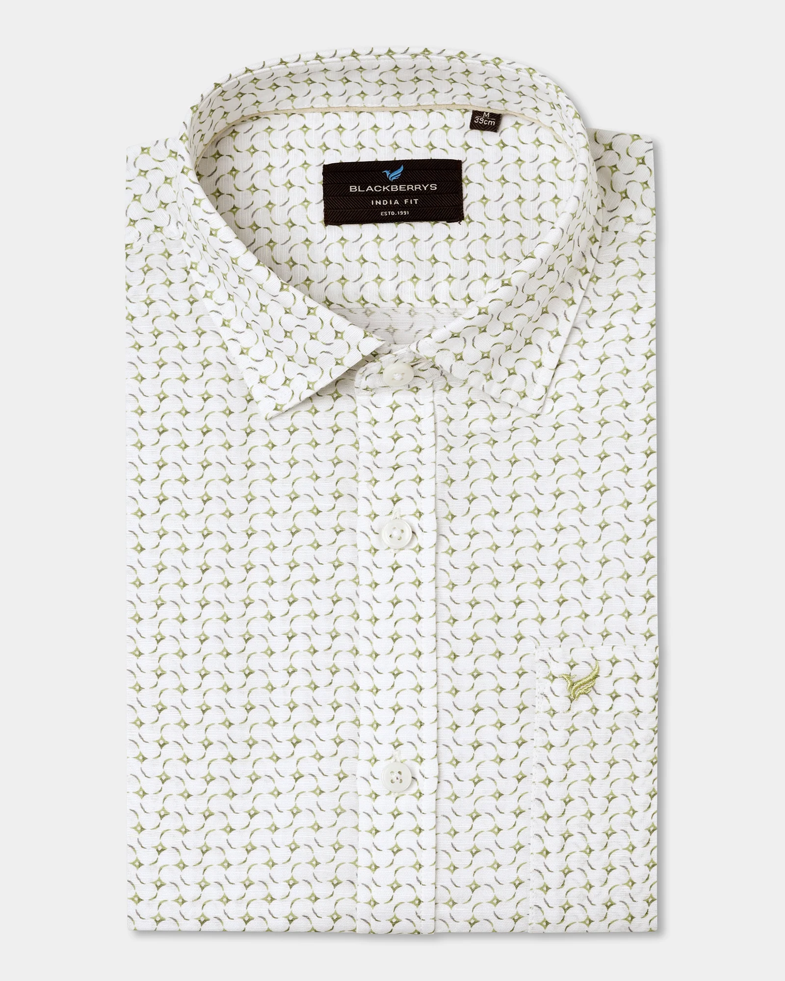 Olive Linen Printed Shirt - Silvano - Image 5