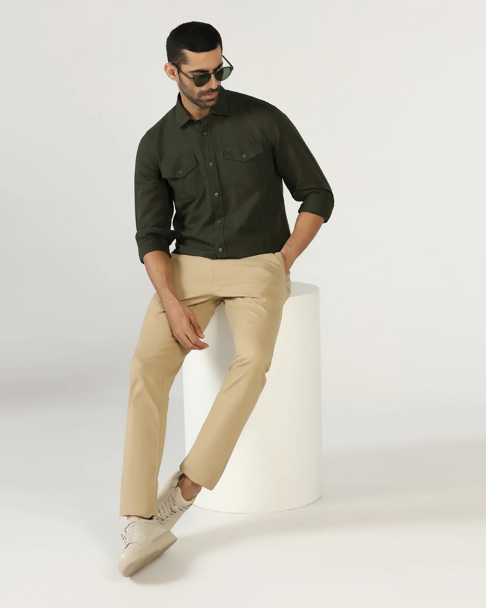 Olive Linen Solid Shirt - Konrad - Image 5