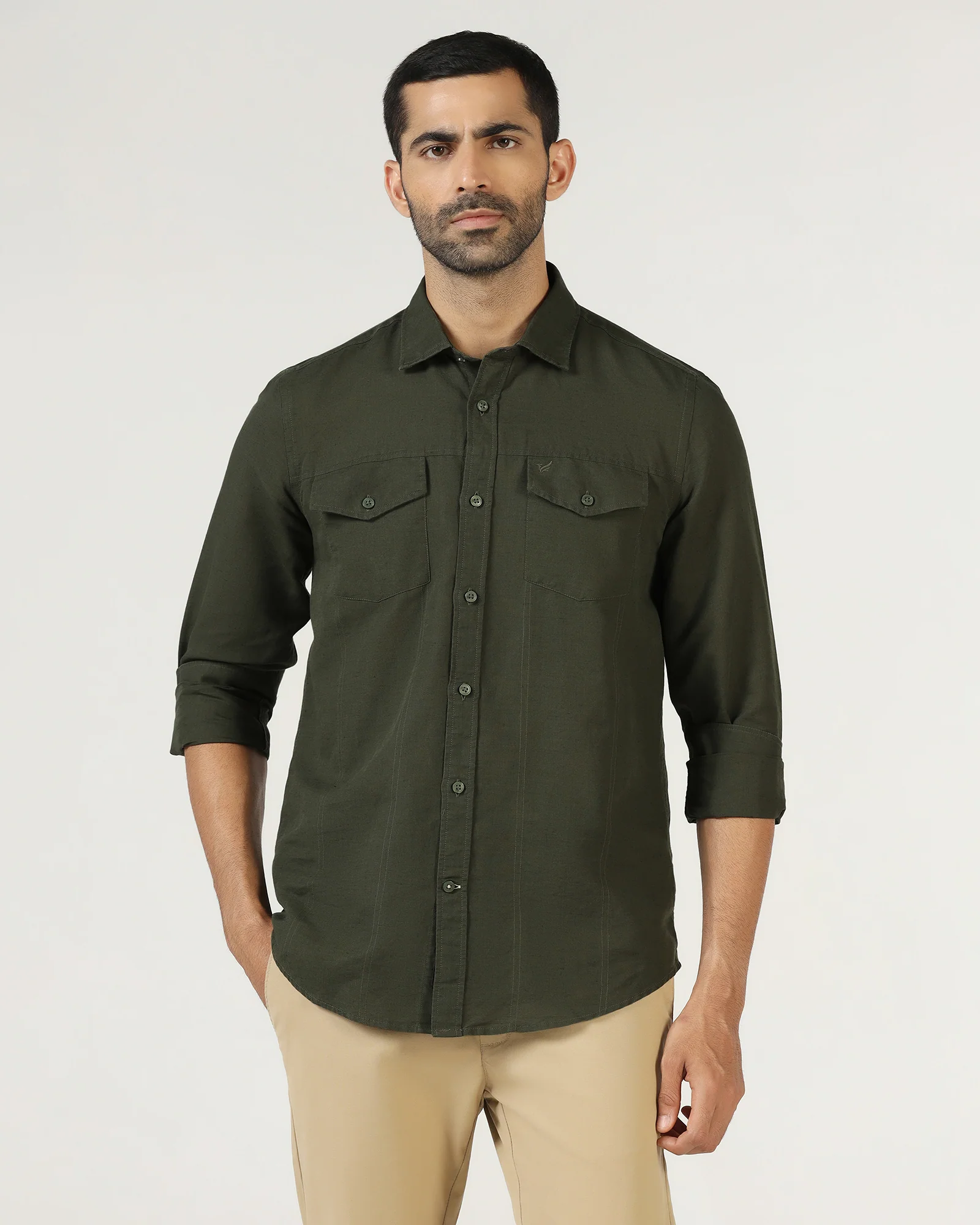 Olive Linen Solid Shirt - Konrad - Image 6