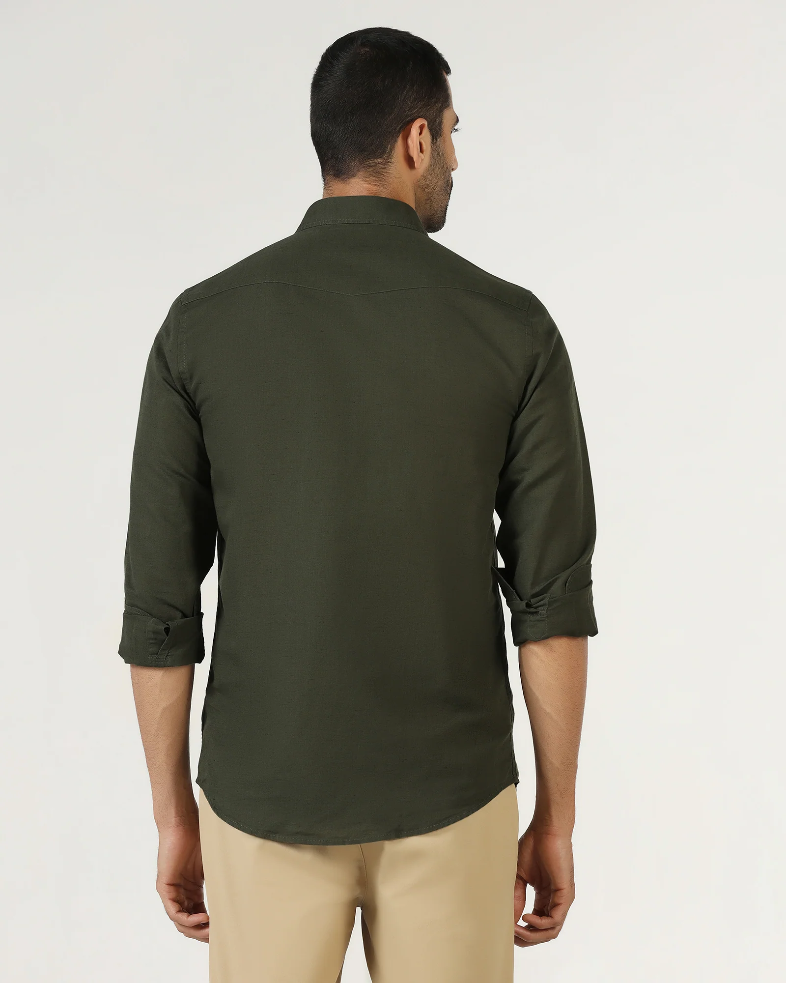 Olive Linen Solid Shirt - Konrad - Image 7