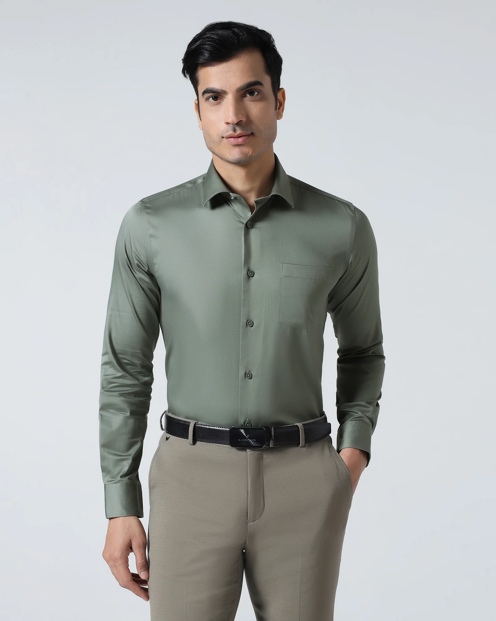 Olive Unwrinkle Solid Shirt - Sylvia