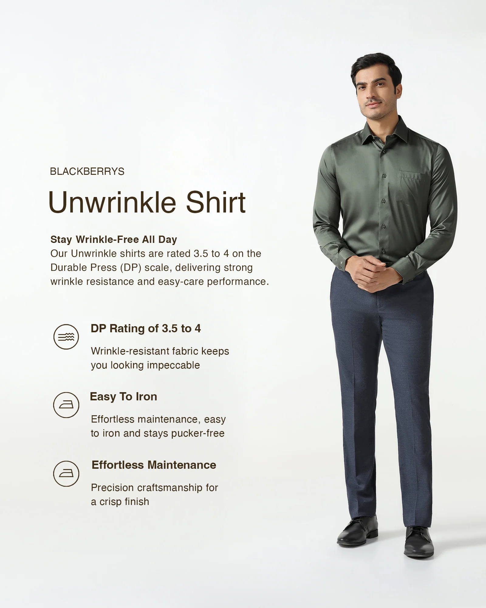 Olive Non Iron Solid Shirt - Sylvia - Image 3