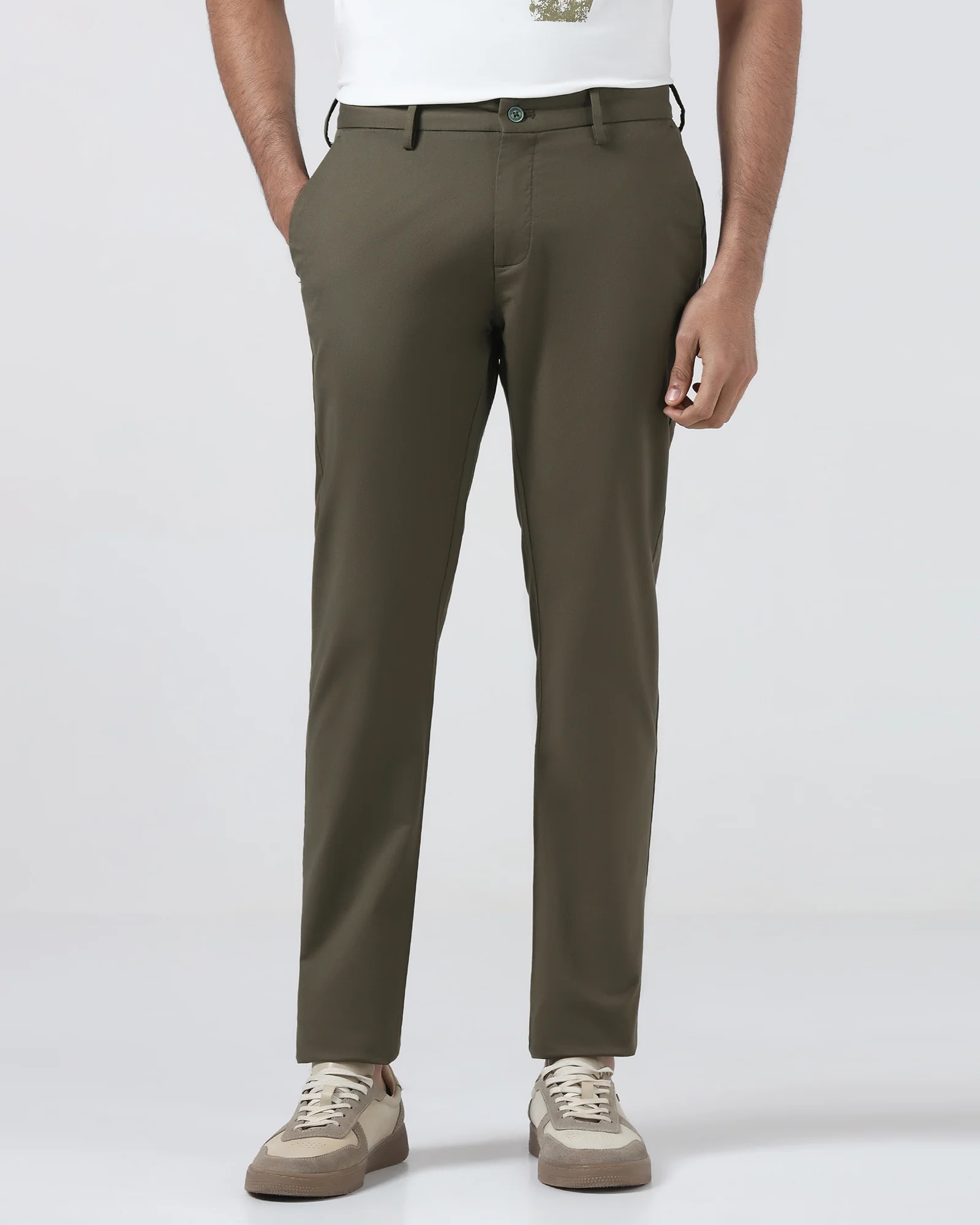 Olive Solid Khakis - Elba - Image 3