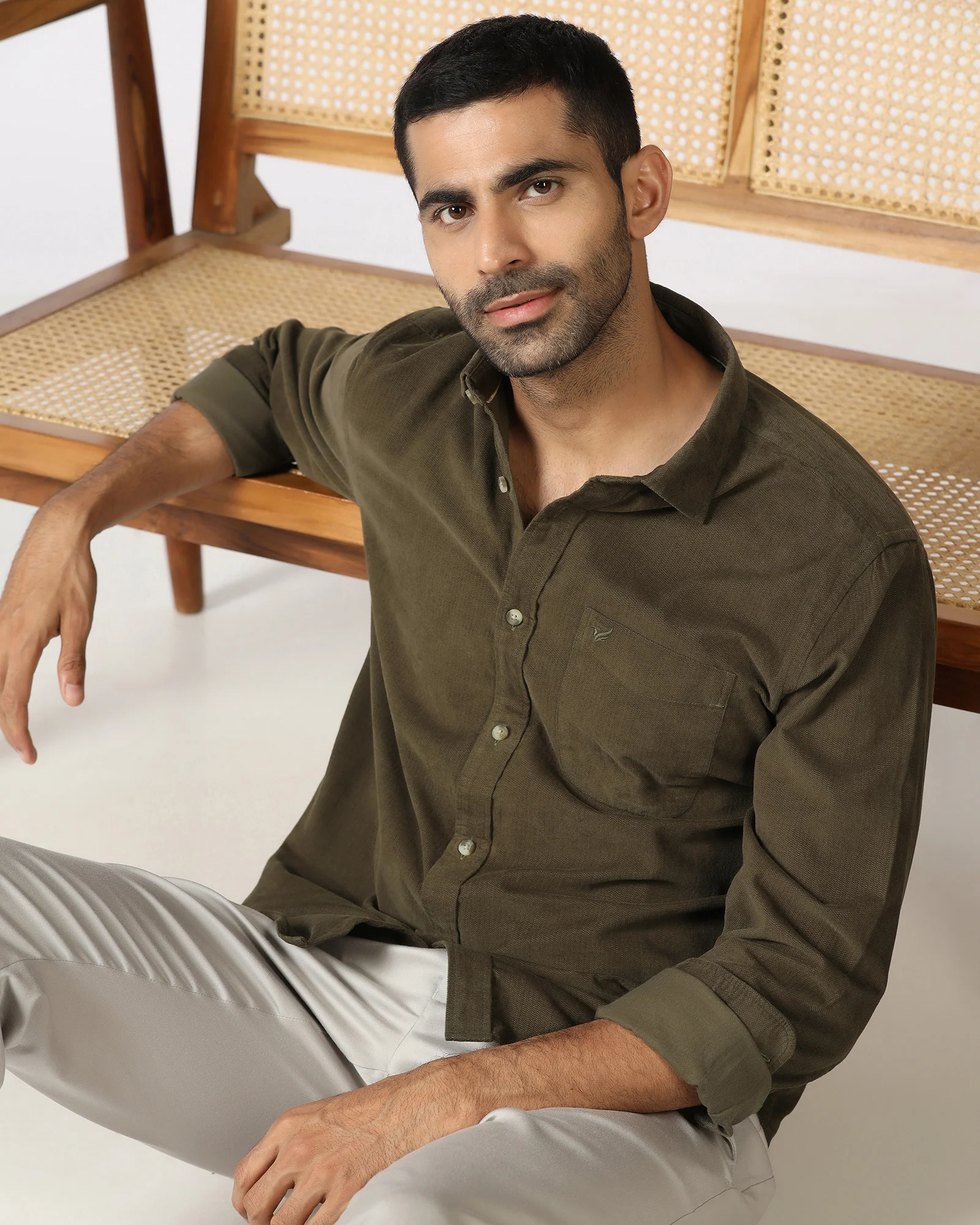 Olive Solid Shirt - Tevez - Image 7