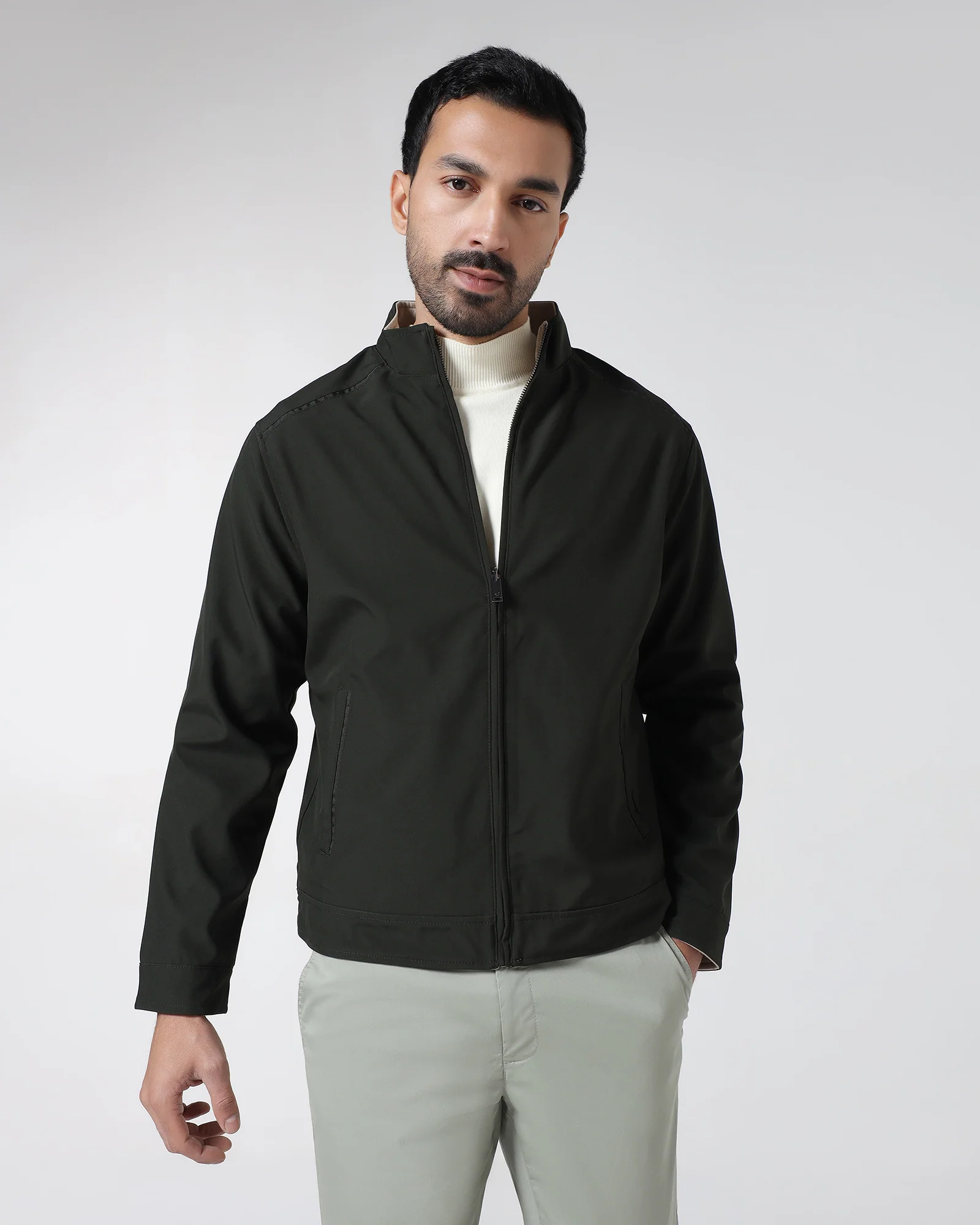 Olive Reversible Solid Zipper Jacket - Yulin - Image 10