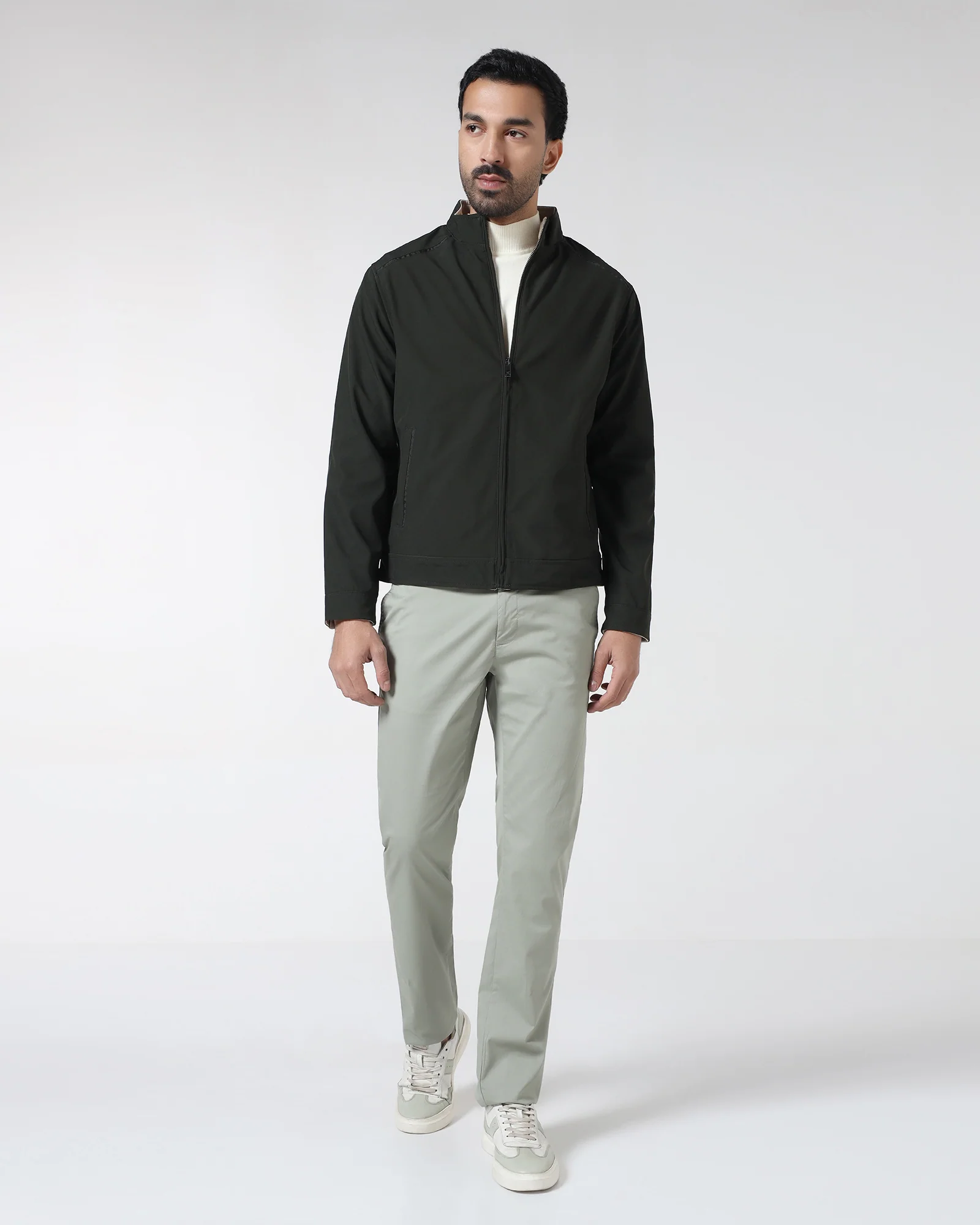 Olive Reversible Solid Zipper Jacket - Yulin - Image 3