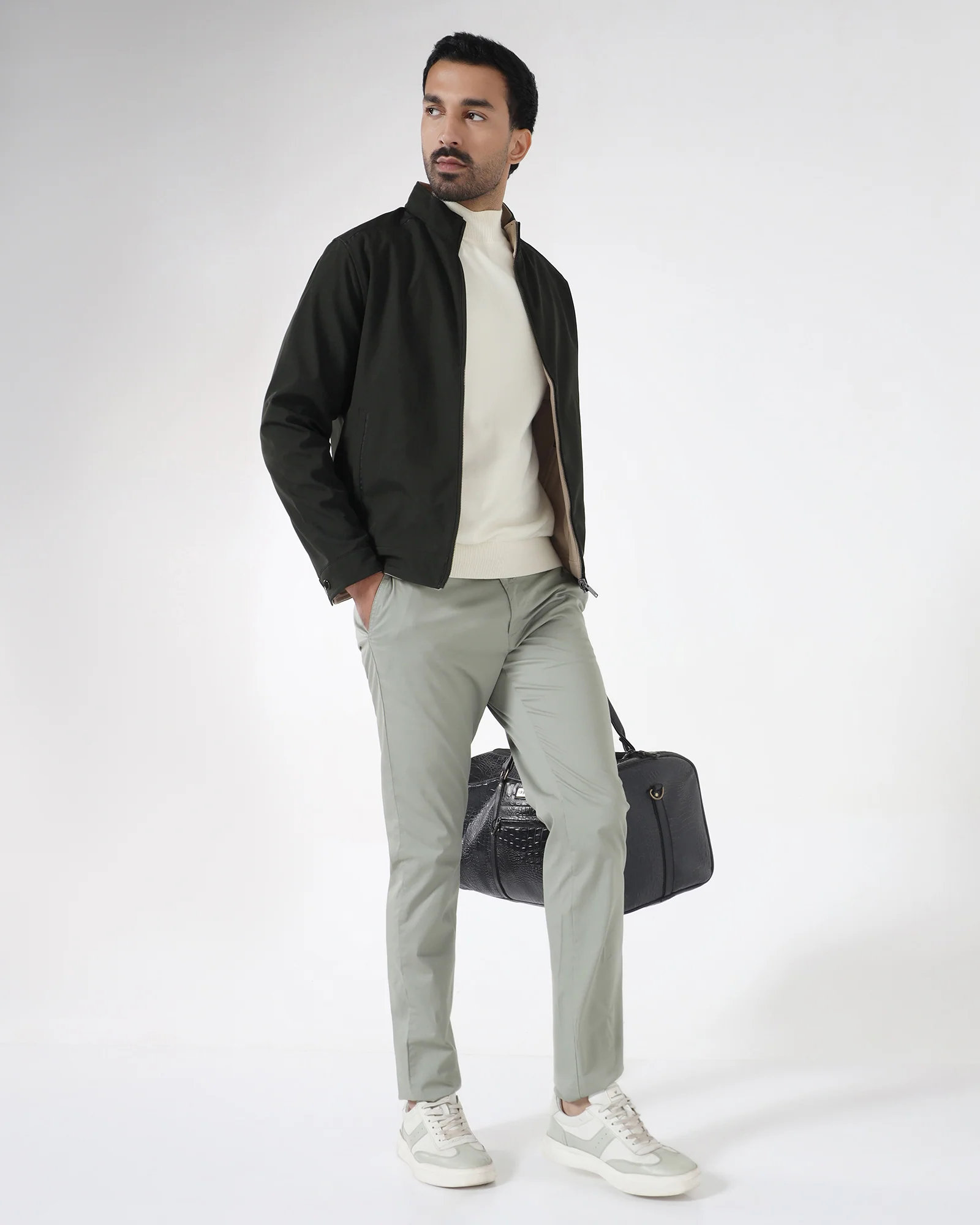 Olive Reversible Solid Zipper Jacket - Yulin - Image 6