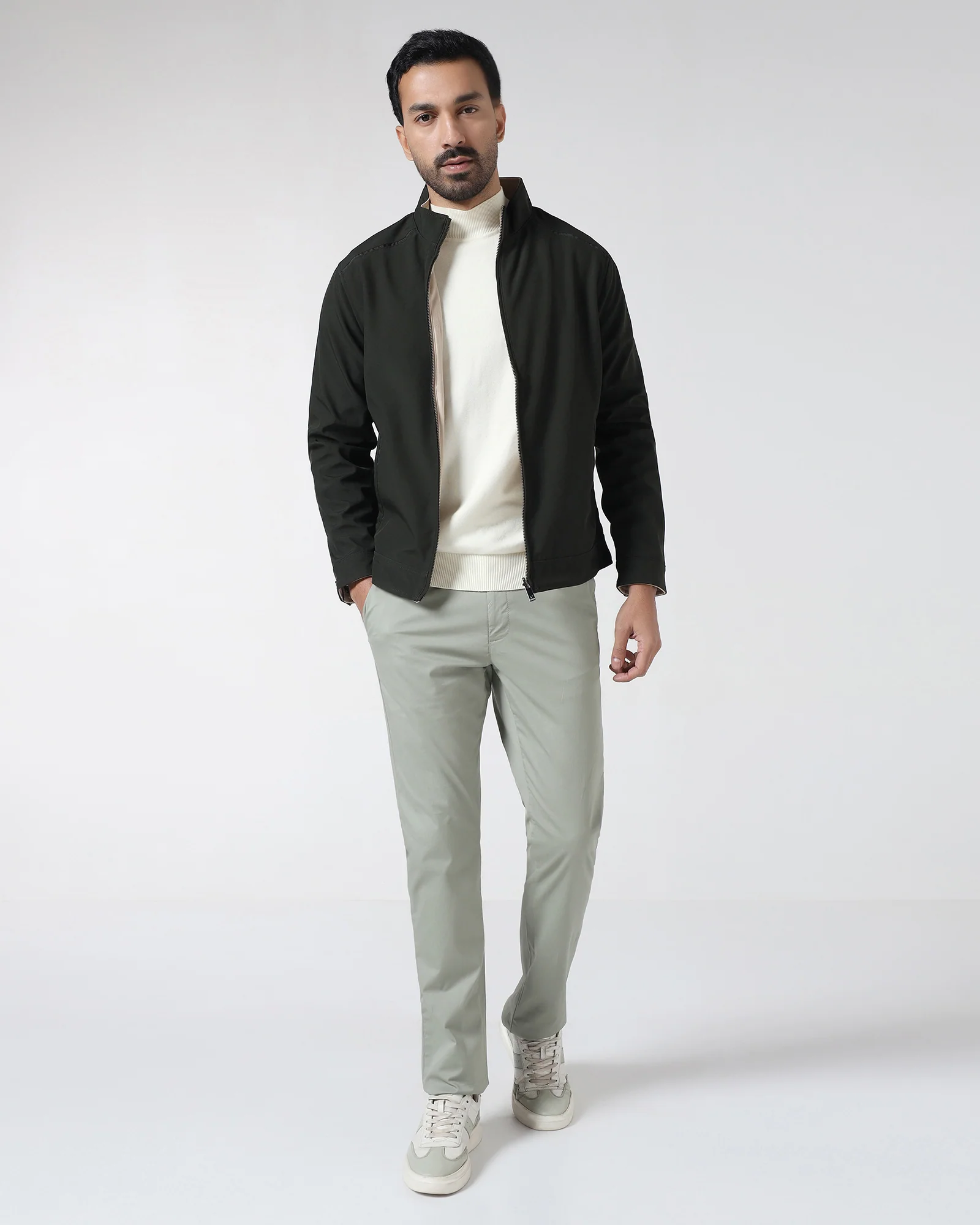 Olive Reversible Solid Zipper Jacket - Yulin - Image 7