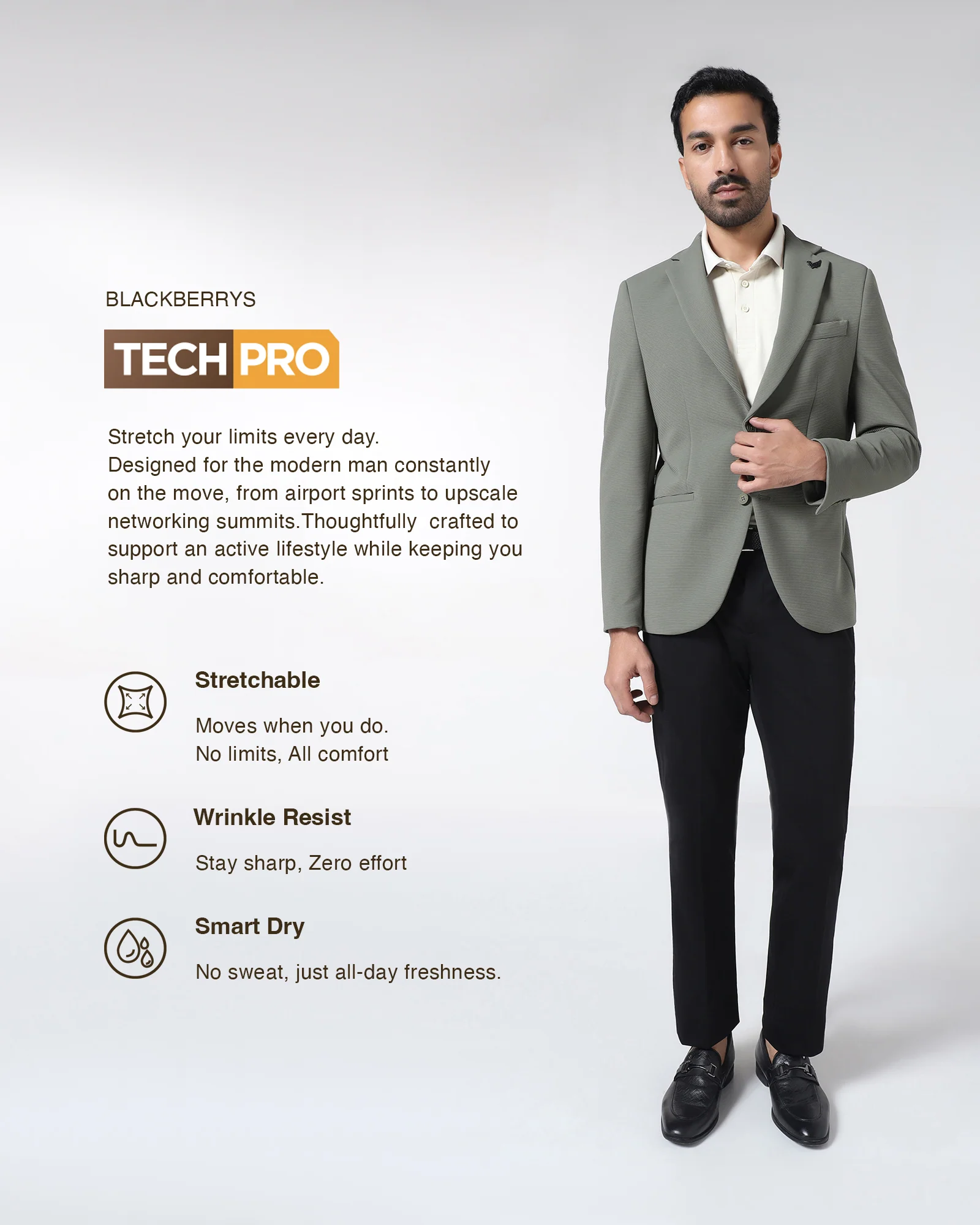 Olive TechPro Stripe Blazer - Siesta - Image 3