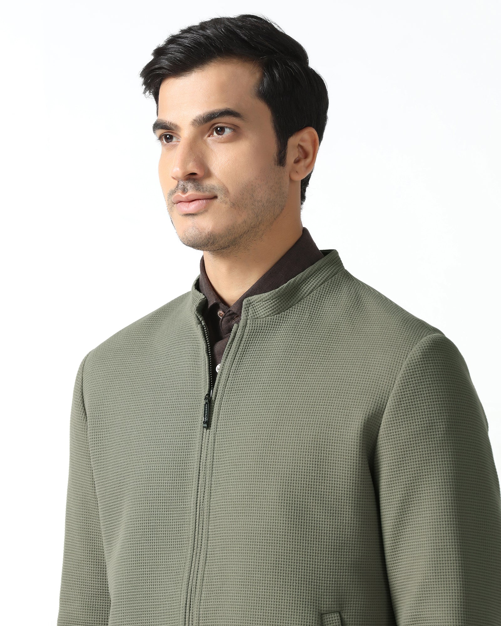 Olive Textured Zipper Jacket - Maxwel - Image 4