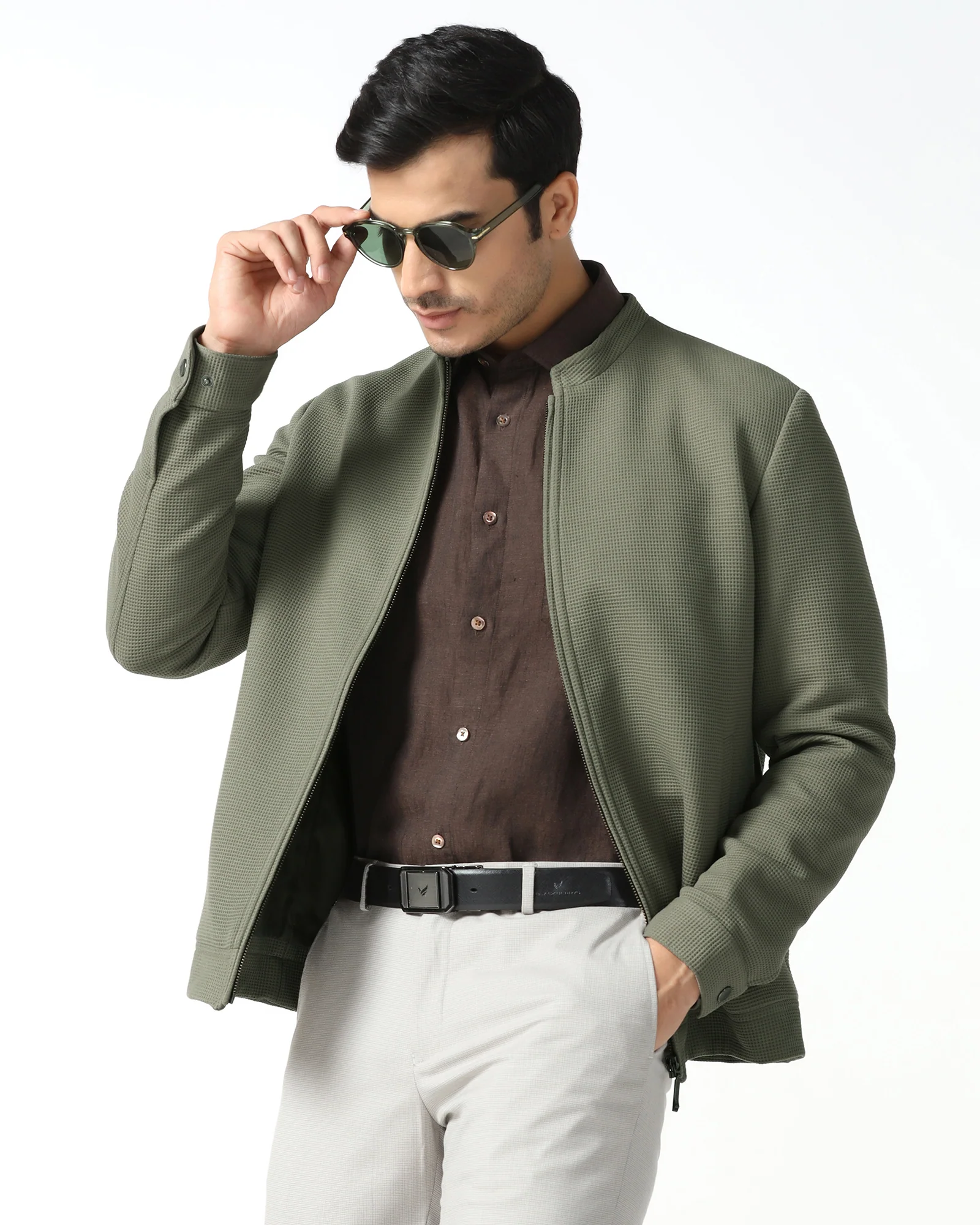 Olive Textured Zipper Jacket - Maxwel - Image 7