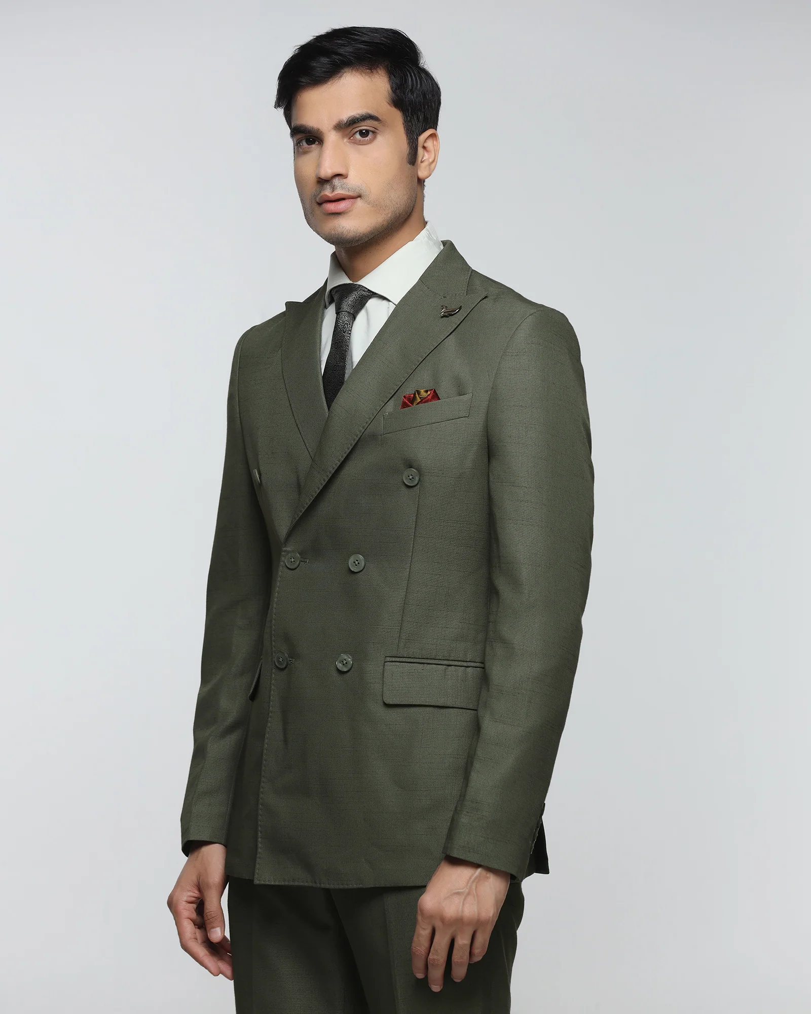 Olive Two Piece Check Suit - Delton - Image 4