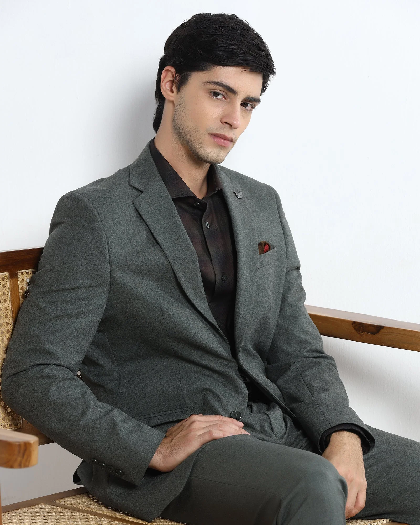 Olive Two Piece Solid Suit - Hedra - Image 2