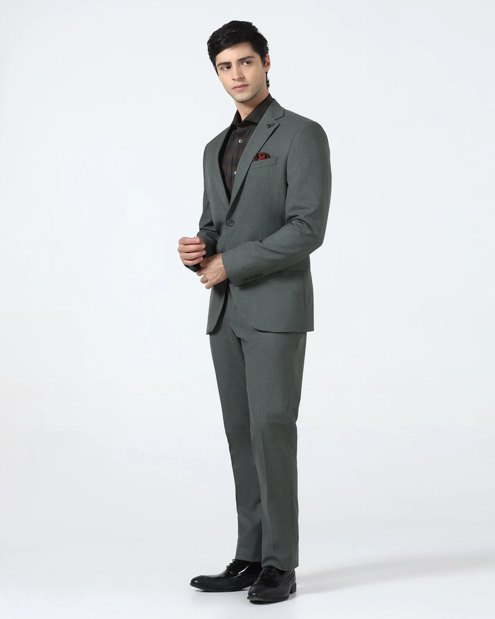 Olive Two Piece Solid Suit - Hedra - Image 4